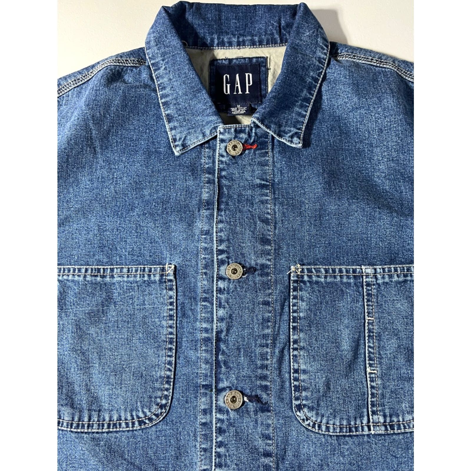 Gap VINTAGE Gap Denim Chore Jacket Mens M Blue Cotton Solid 90s 2000s Pockets Front Button Adjustable Regular Fit Size US M / EU 48-50 / 2 - 6 Thumbnail