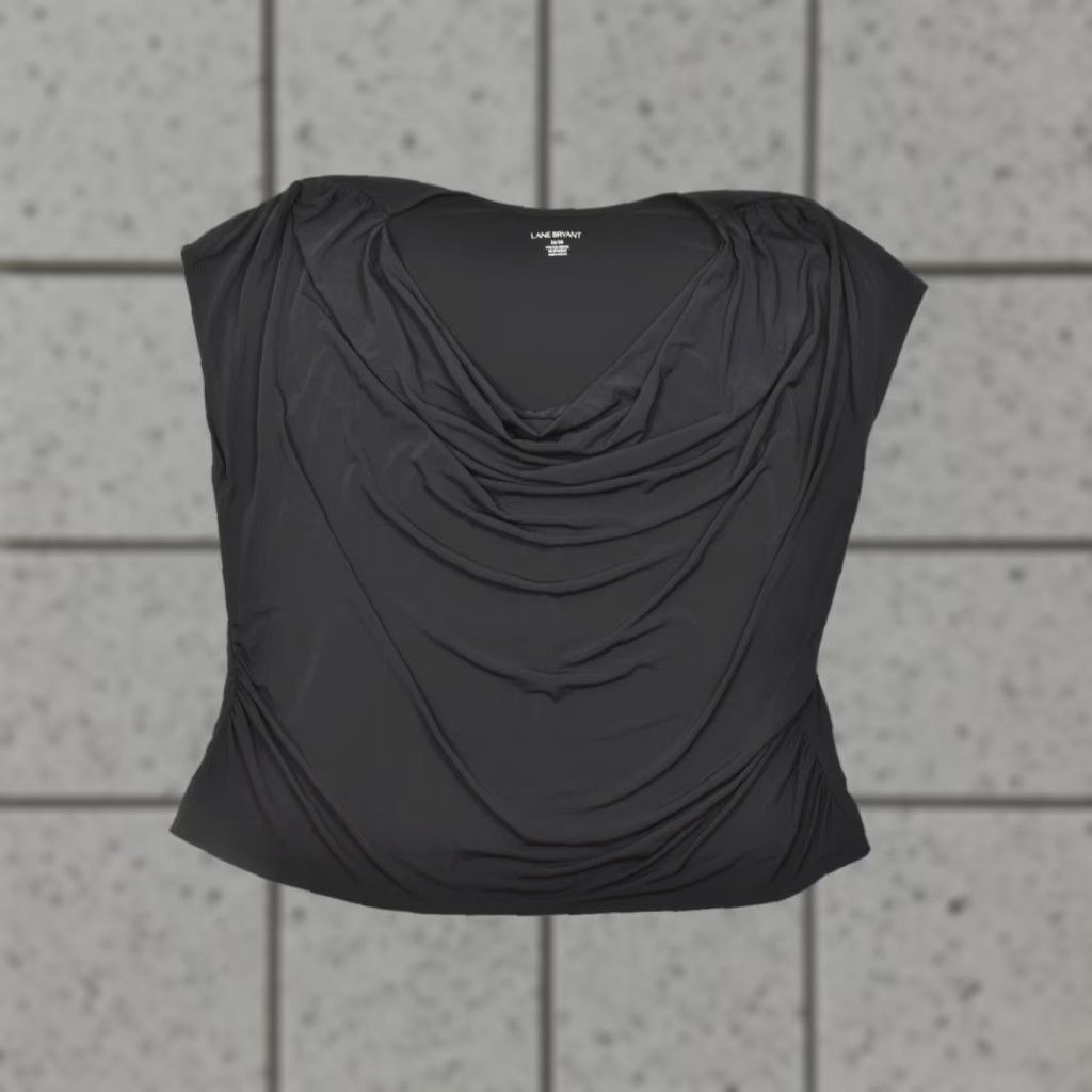 Vintage Lane Bryant Blouse Shirt Sleeveless Cowl Neck Ruched Knit Black 28 Plus Women Size 4XL / US 24-26 - 1 Thumbnail