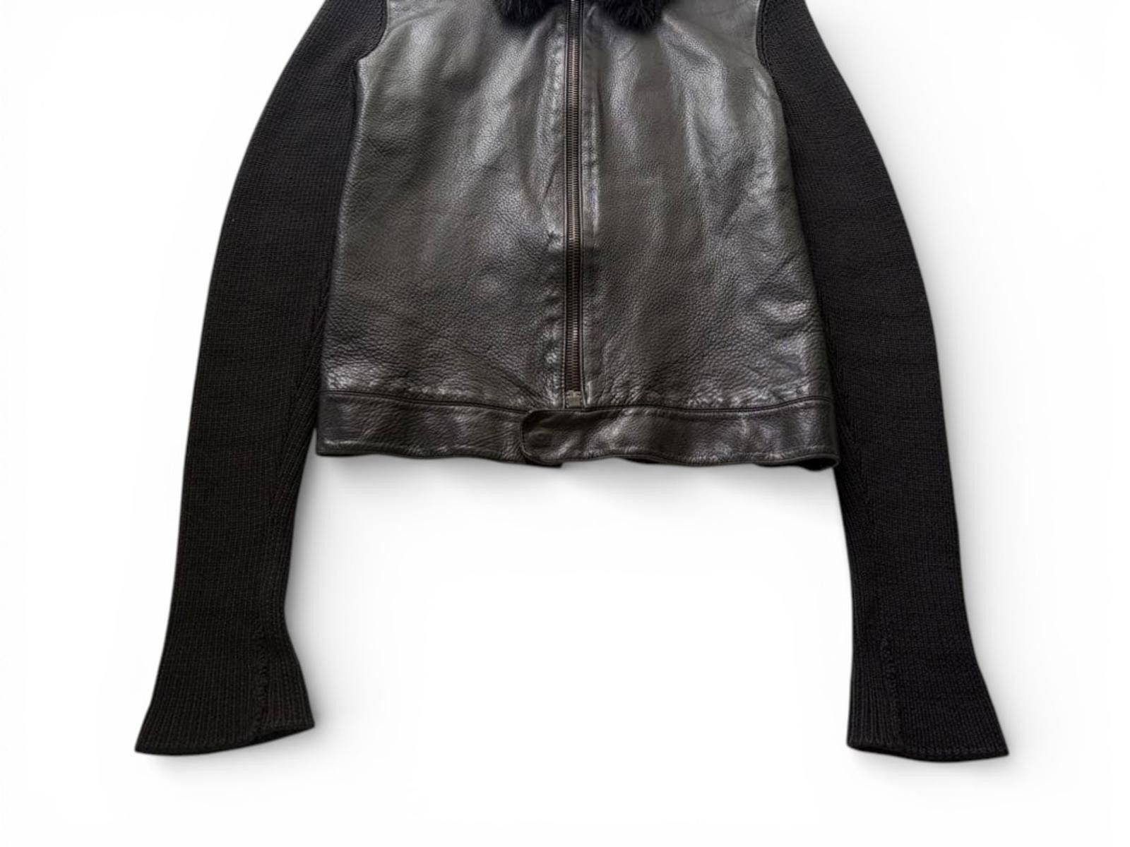 Prada Prada - Black Leather and Knit Jacket with Fur Collar Size S / US 4 / IT 40 - 3 Thumbnail