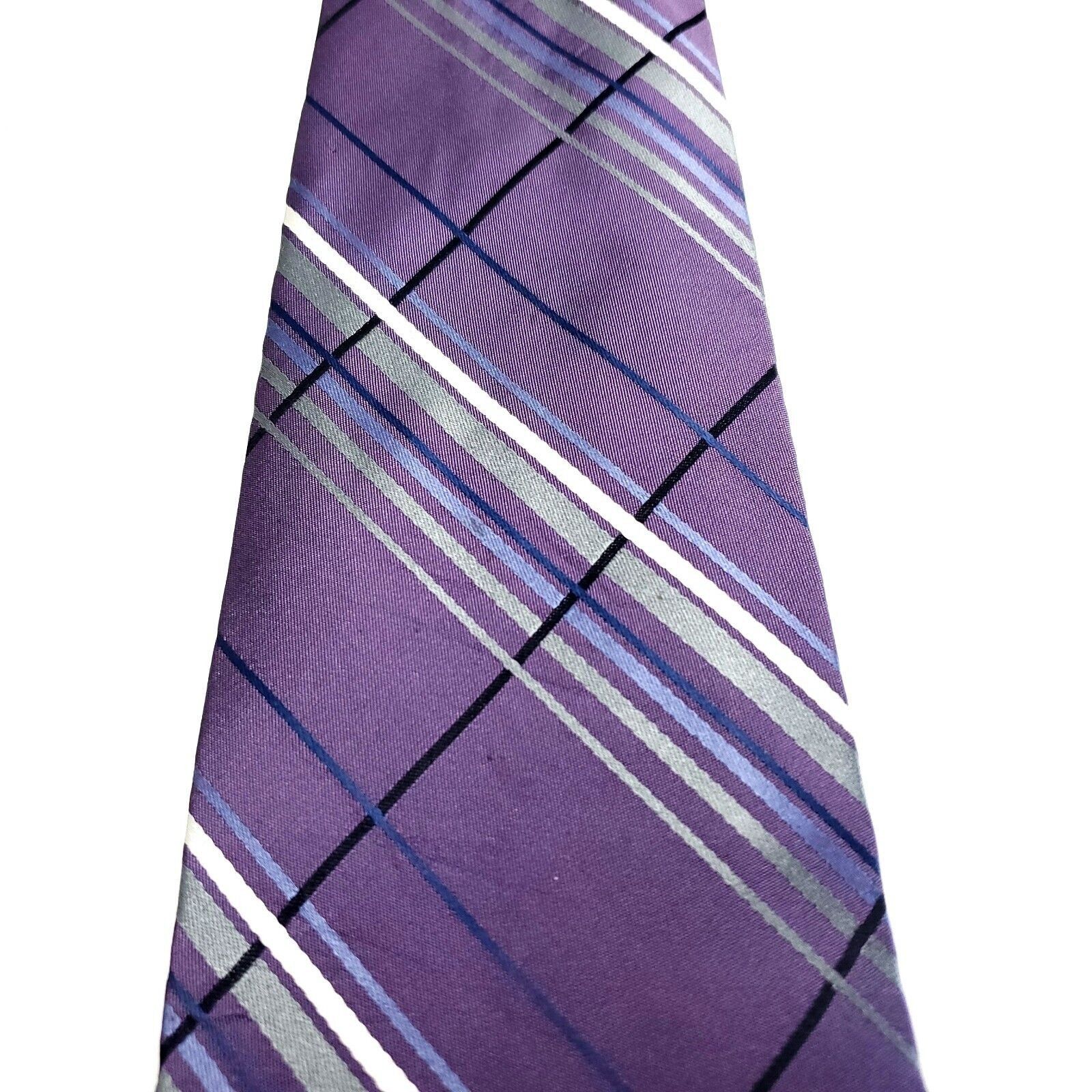 Van Heusen Van Heusen Purple Silk Tie Woven Regimental Stripes Size ONE SIZE - 2 Thumbnail