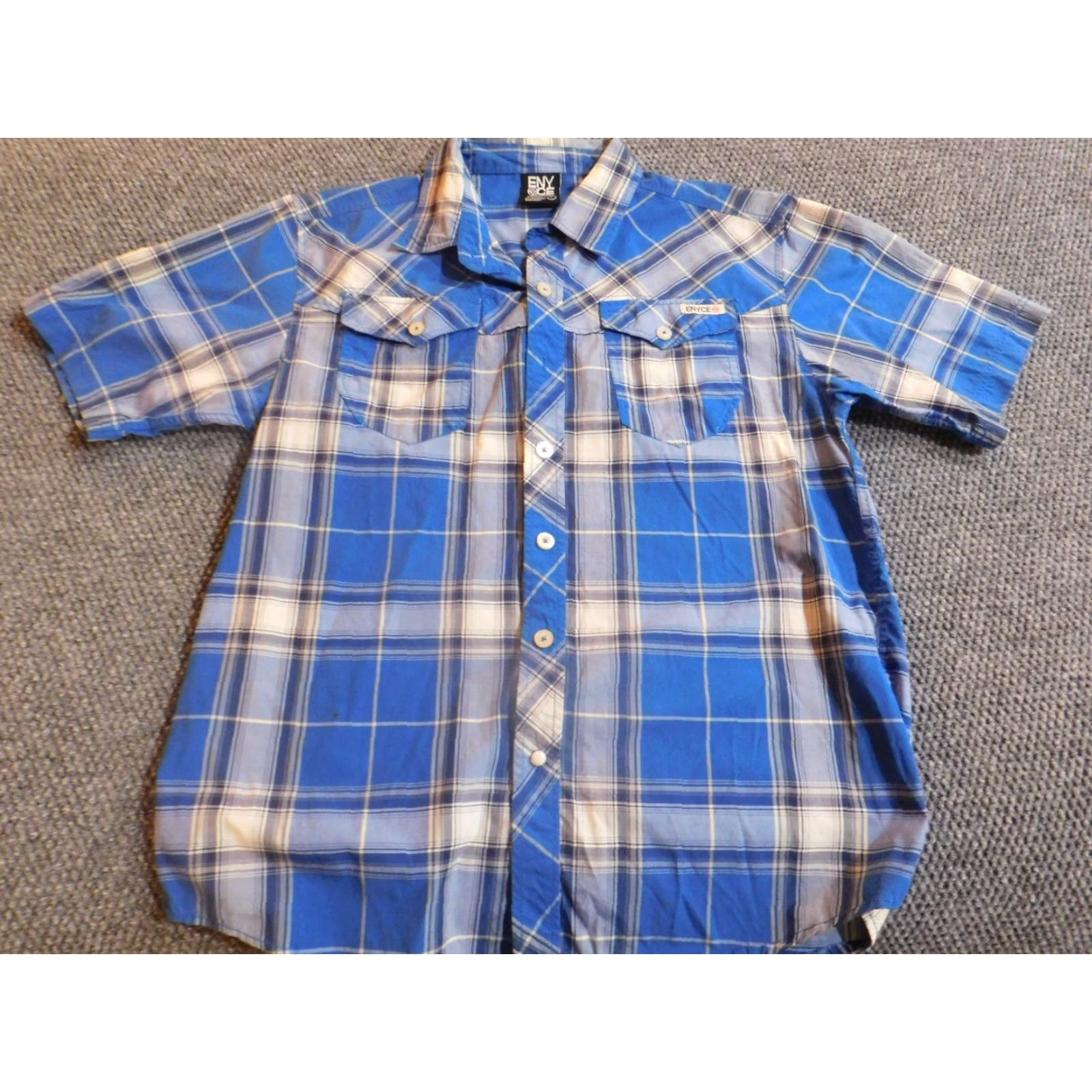 Enyce Enyce Mens Shirt L blue striped short sleeve button-down collar knit cotton polyester Size US L / EU 52-54 / 3 - 7 Thumbnail