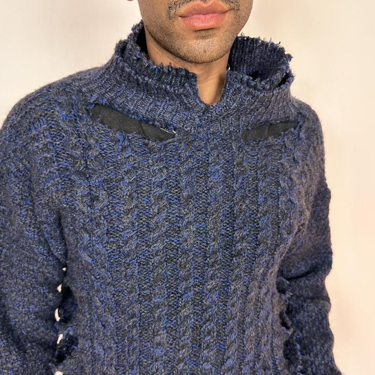 Vintage ASTROBOI* 'Slashed' Navy Cable Knit Wool Grunge Sweater - XL Size US XL / EU 56 / 4 - 3 Thumbnail