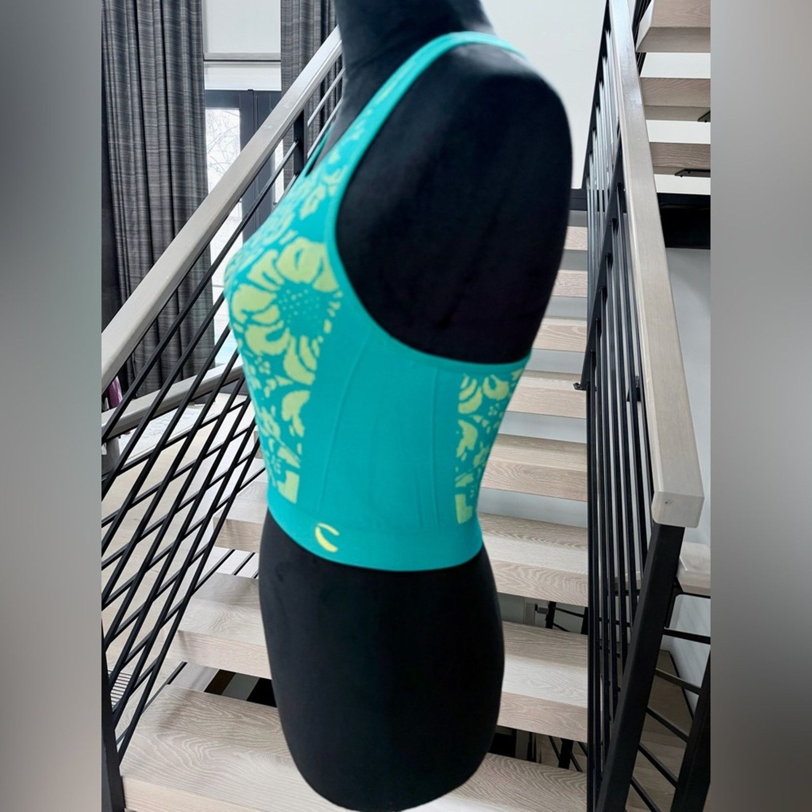 Other New Y2K Athletic Gym Casual Teal Yellow Patterned Crop Top Size S / US 4 / IT 40 - 2 Thumbnail