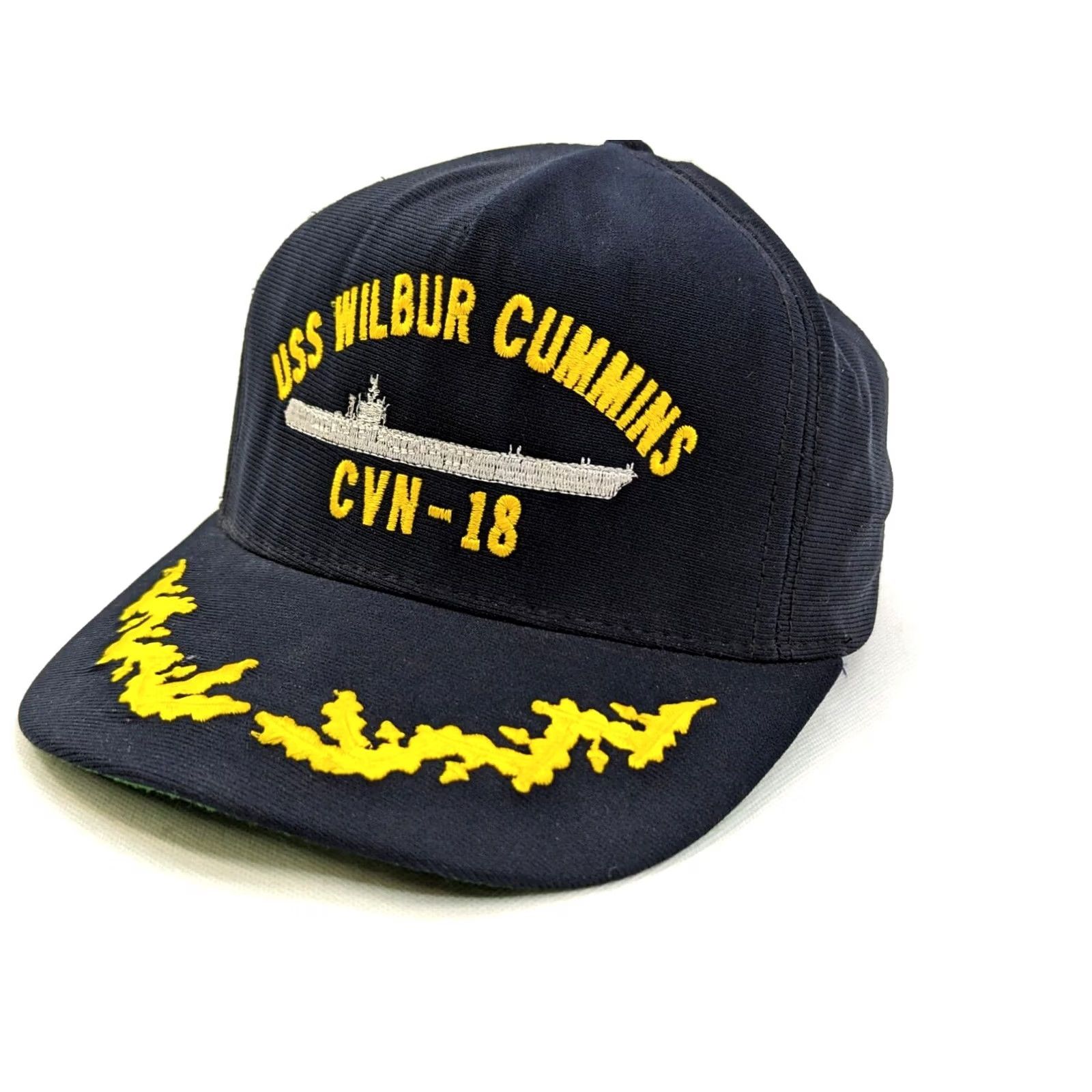 Vintage VINTAGE USA Made Hat Navy Snapback Blue US Navy USS Wilbur Cummins CVN-18 Cap Mens One Size Adjustable Embroidered Military Cap Size ONE SIZE - 2 Thumbnail