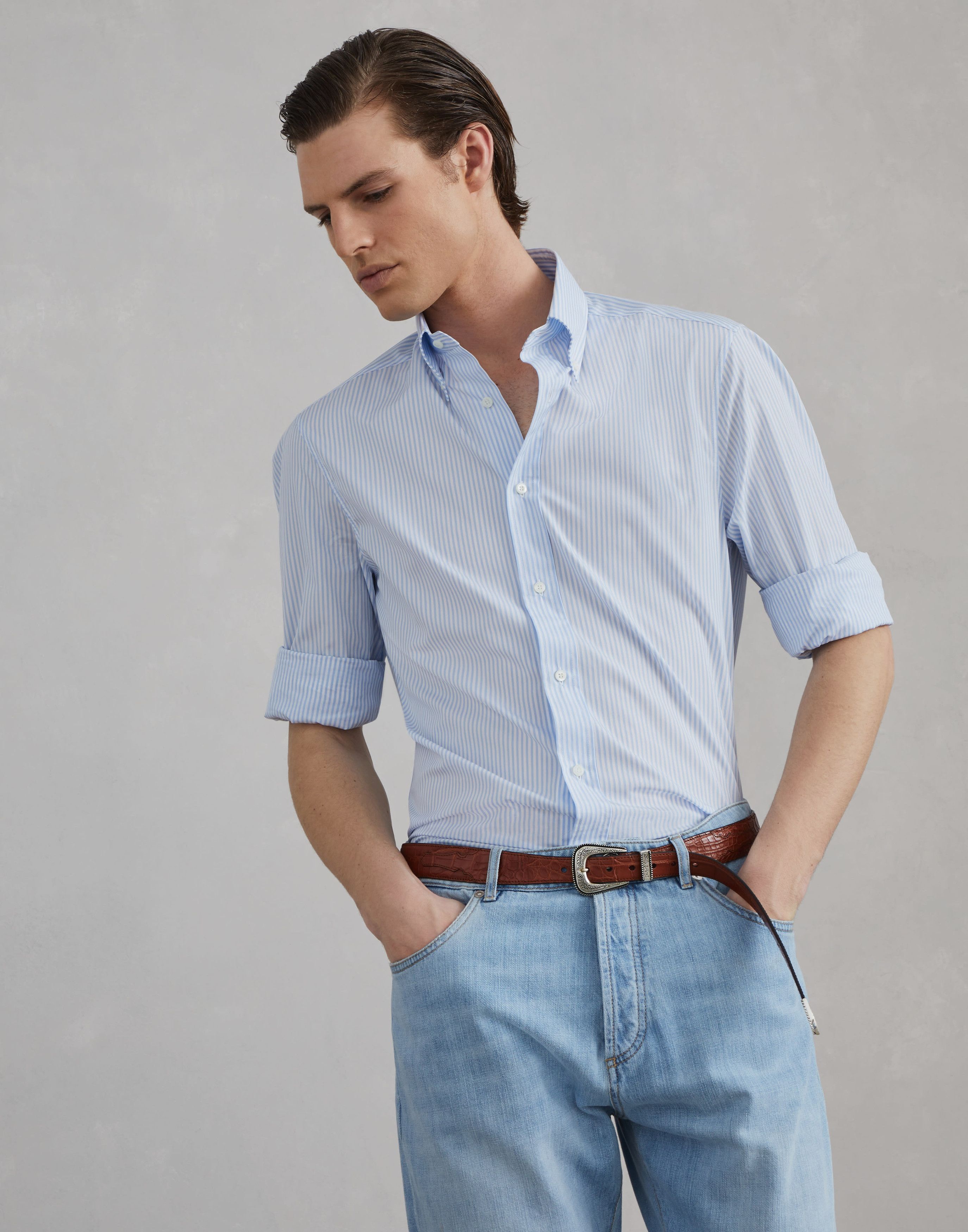 Brunello Cucinelli o1la1rc1a0925 Shirt in Blue/White Size US L / EU 52-54 / 3 - 4 Thumbnail