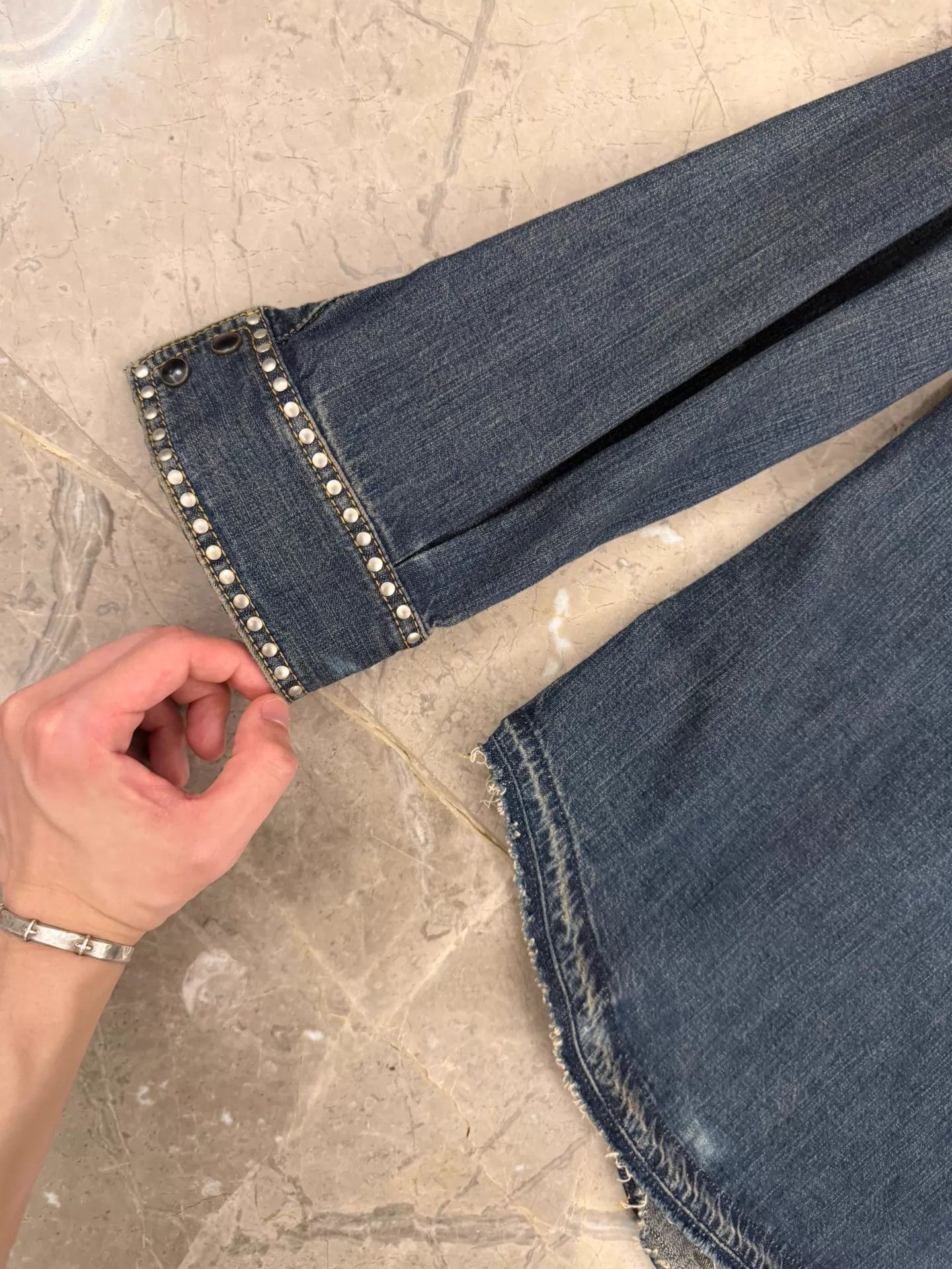 Saint Laurent Paris SLP 15SS Denim V-Neck Studded Western Distressed Shirt Size US XL / EU 56 / 4 - 5 Thumbnail