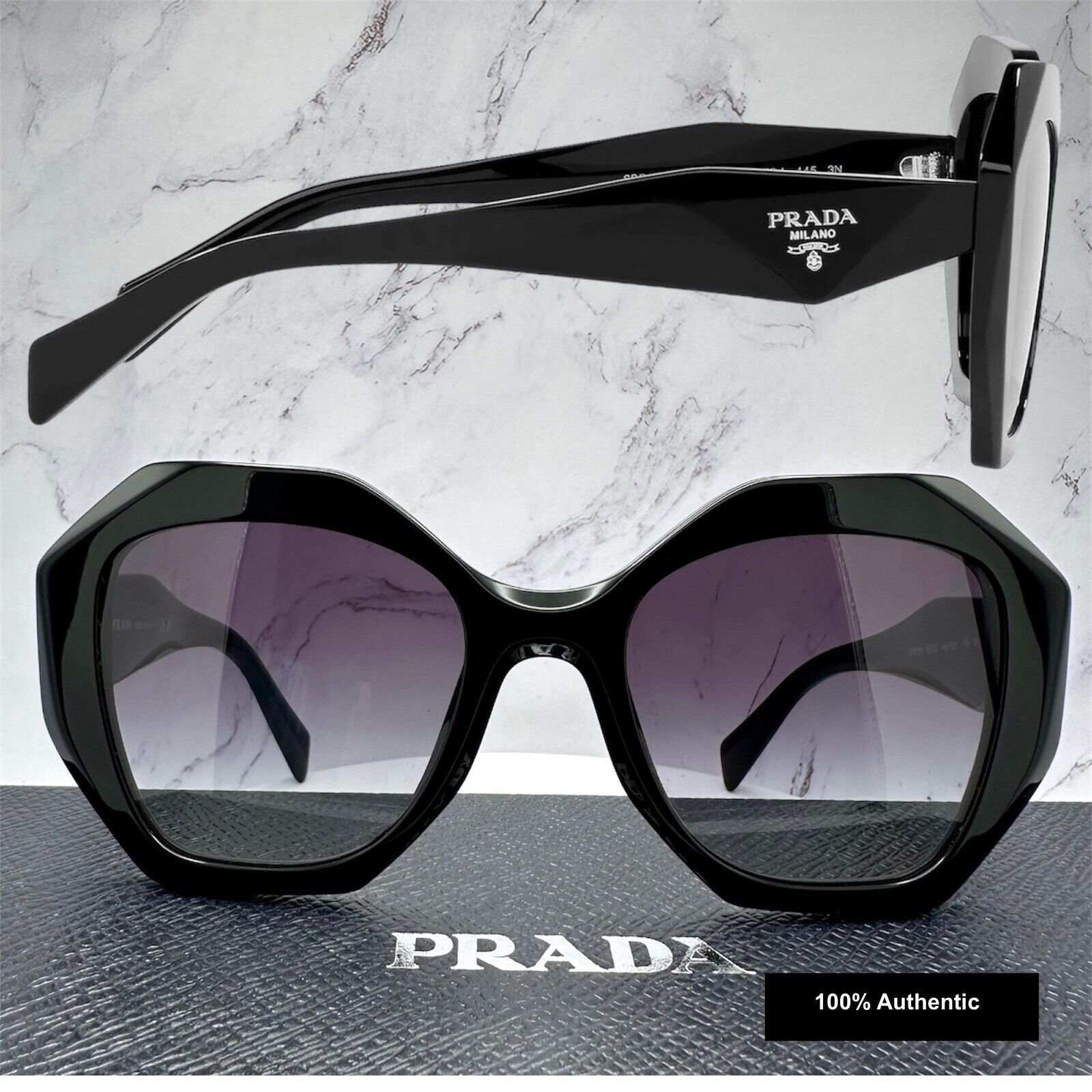 Prada New Prada Sunglasses Black Symbole Logo Square Geometric Size ONE SIZE - 2 Thumbnail