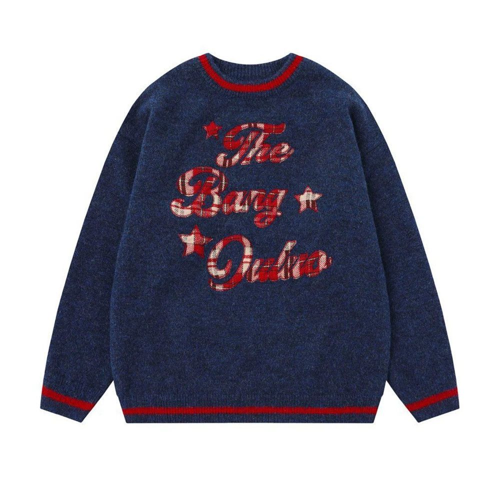 Vintage Men's loose casual letter embroidered round neck sweater y2k Size US M / EU 48-50 / 2 - 1 Thumbnail