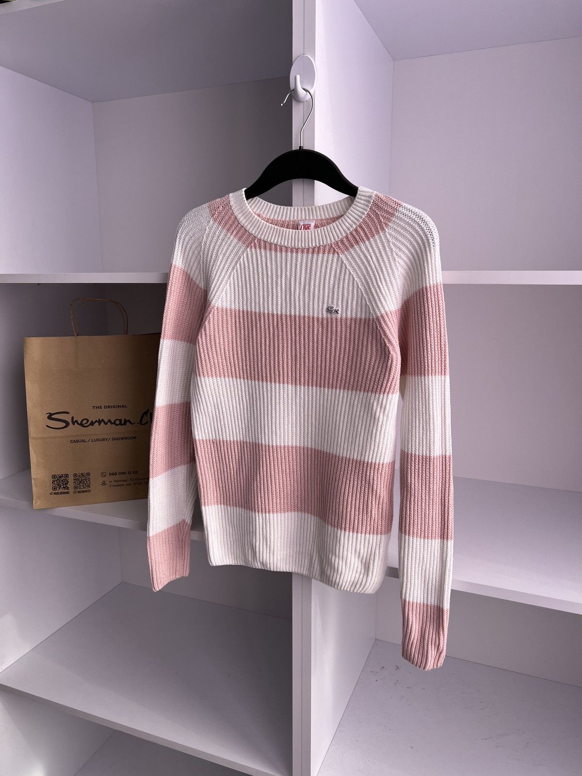 Lacoste × Vintage Vintage Lacoste Live Women’s Striped Knitted Warm Sweater Size XS / US 0-2 / IT 36-38 - 4 Thumbnail