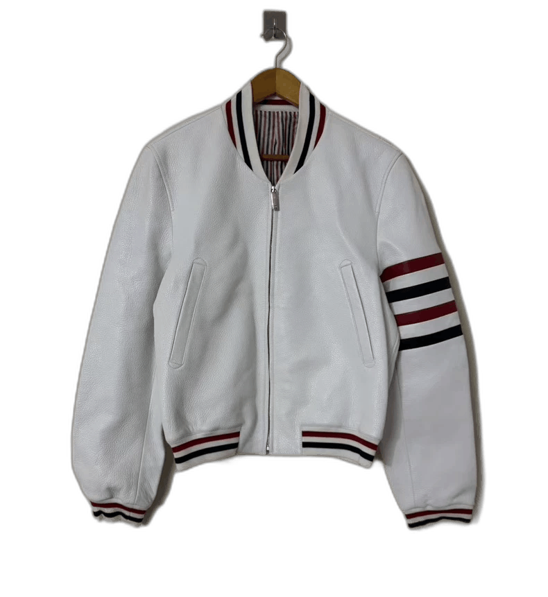 Thom Browne Thom Browne White Leather Jacket with Stripes Size US M / EU 48-50 / 2 - 1 Thumbnail