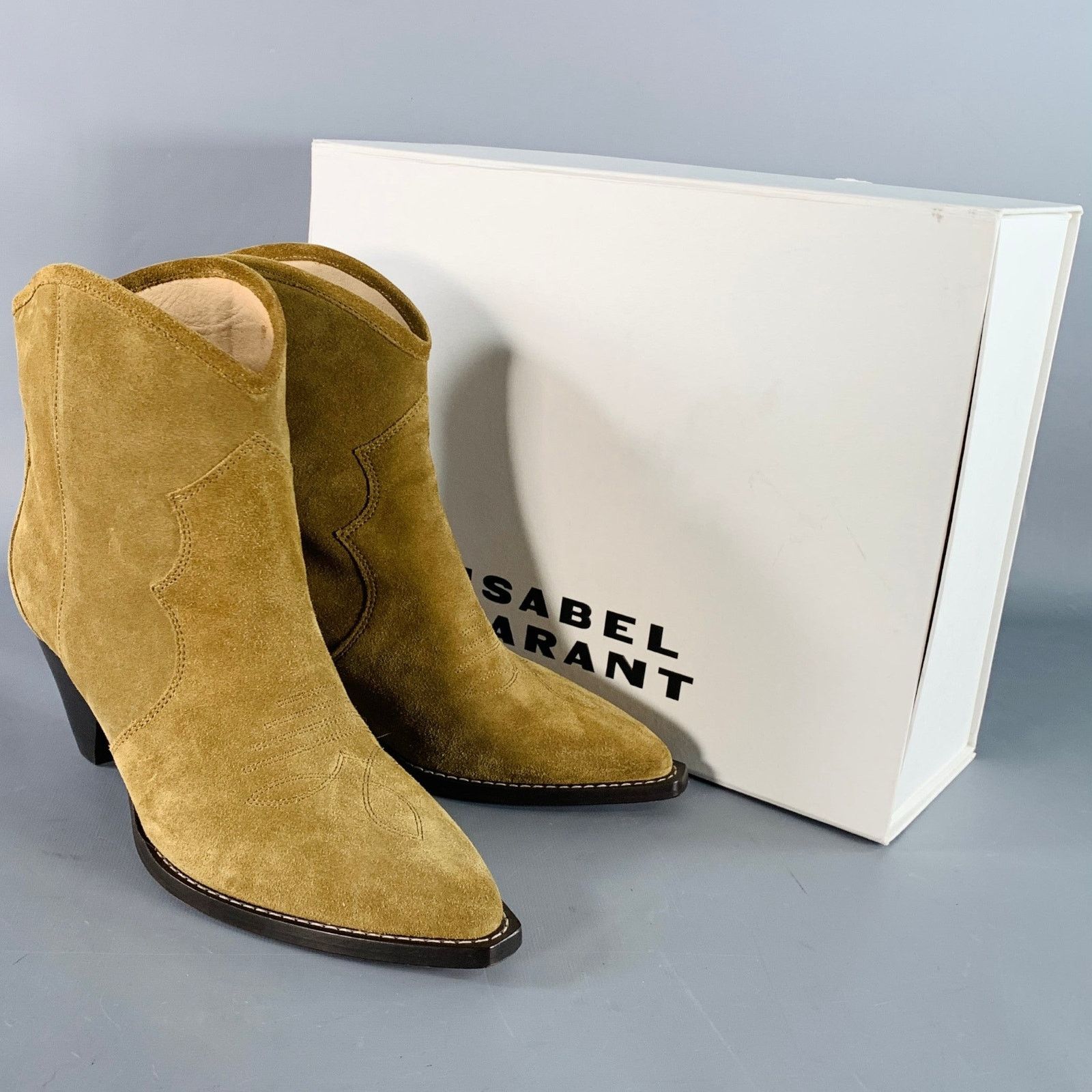 Isabel Marant 10 Darizo Taupe Suede Pull On Stacked Heel Cowboy Boots Size US 10 / IT 40 - 9 Thumbnail