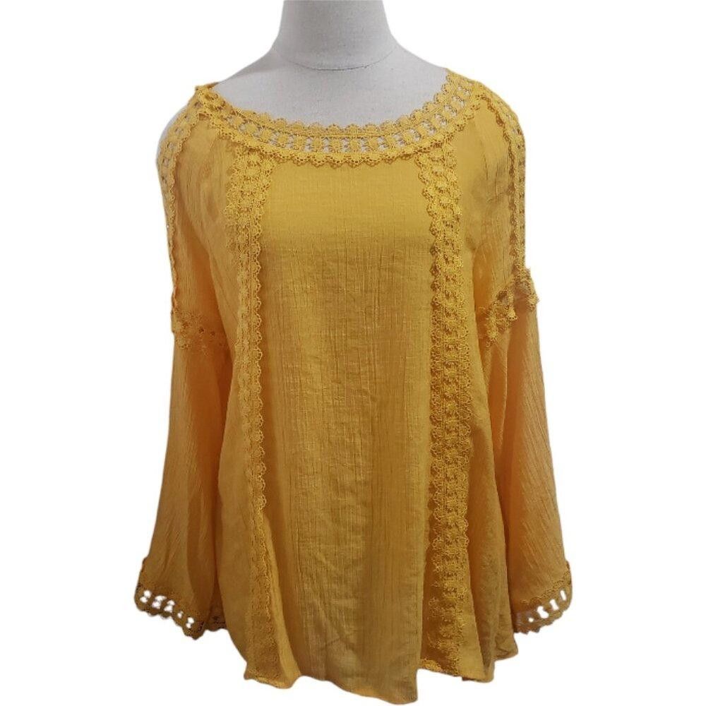 Designer CT1812 Yellow Open Shoulder Lace Long Sleeve Blouse M Size M / US 6-8 / IT 42-44 - 1 Thumbnail