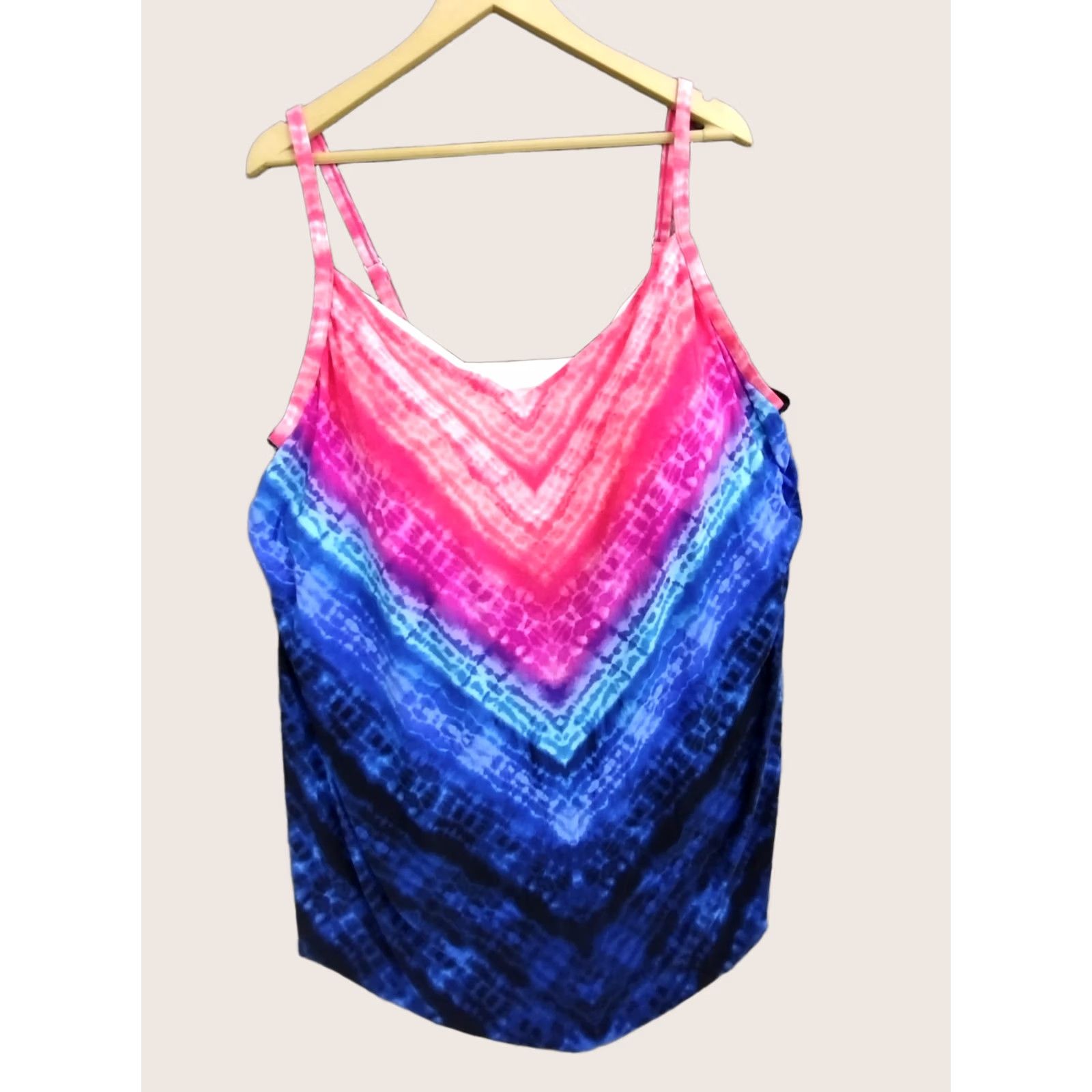 AQUA Aqua Green Tankini Top Spaghetti Strap Padded Tankini Swimsuit Top 3X Multicolor Tie Dye Women Bathing Suit Beach Size XXL / US 16-18 / IT 52-54 - 1 Thumbnail