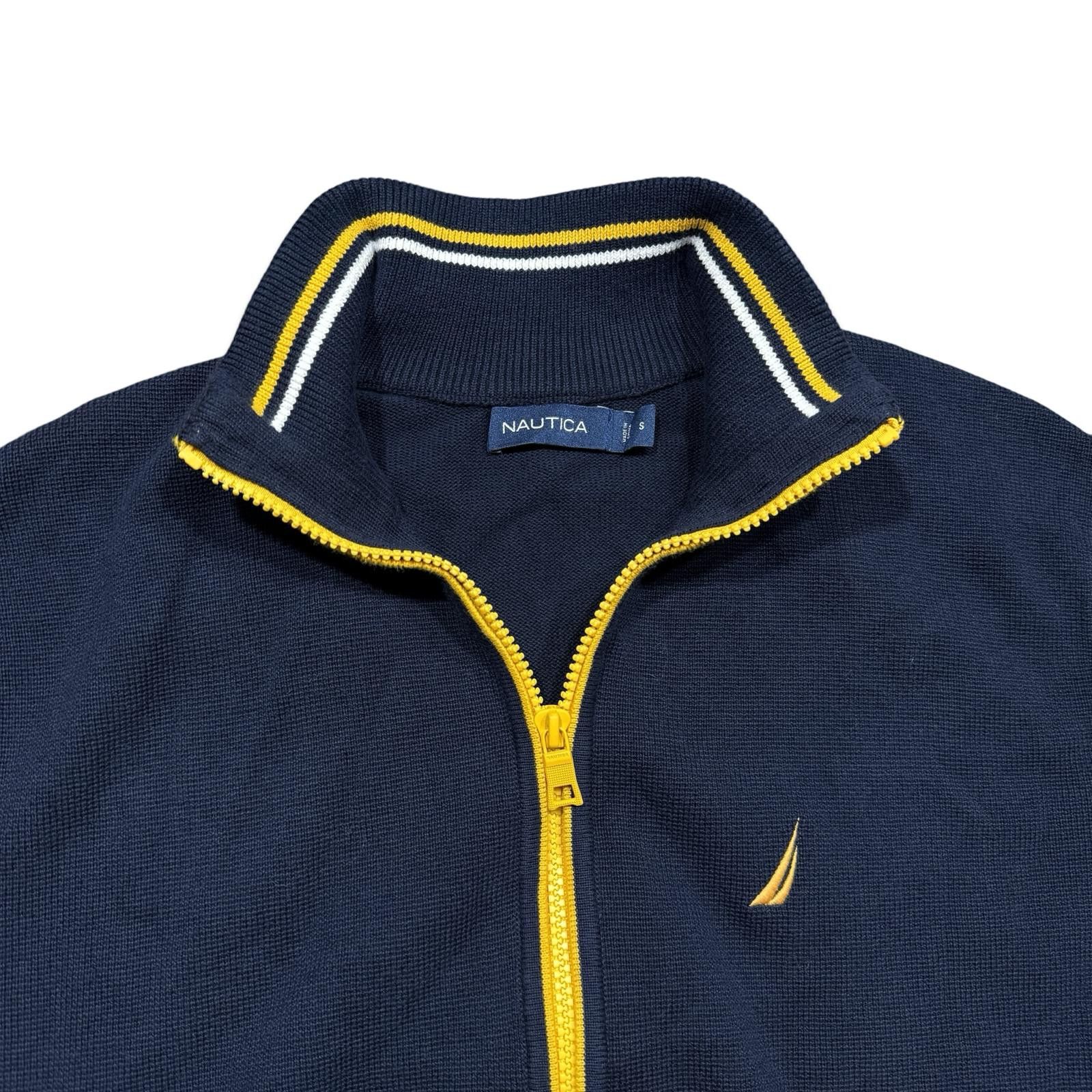Nautica Nautica Y2K Navy Zip-Up Sweater with Yellow Accents Size US S / EU 44-46 / 1 - 2 Thumbnail