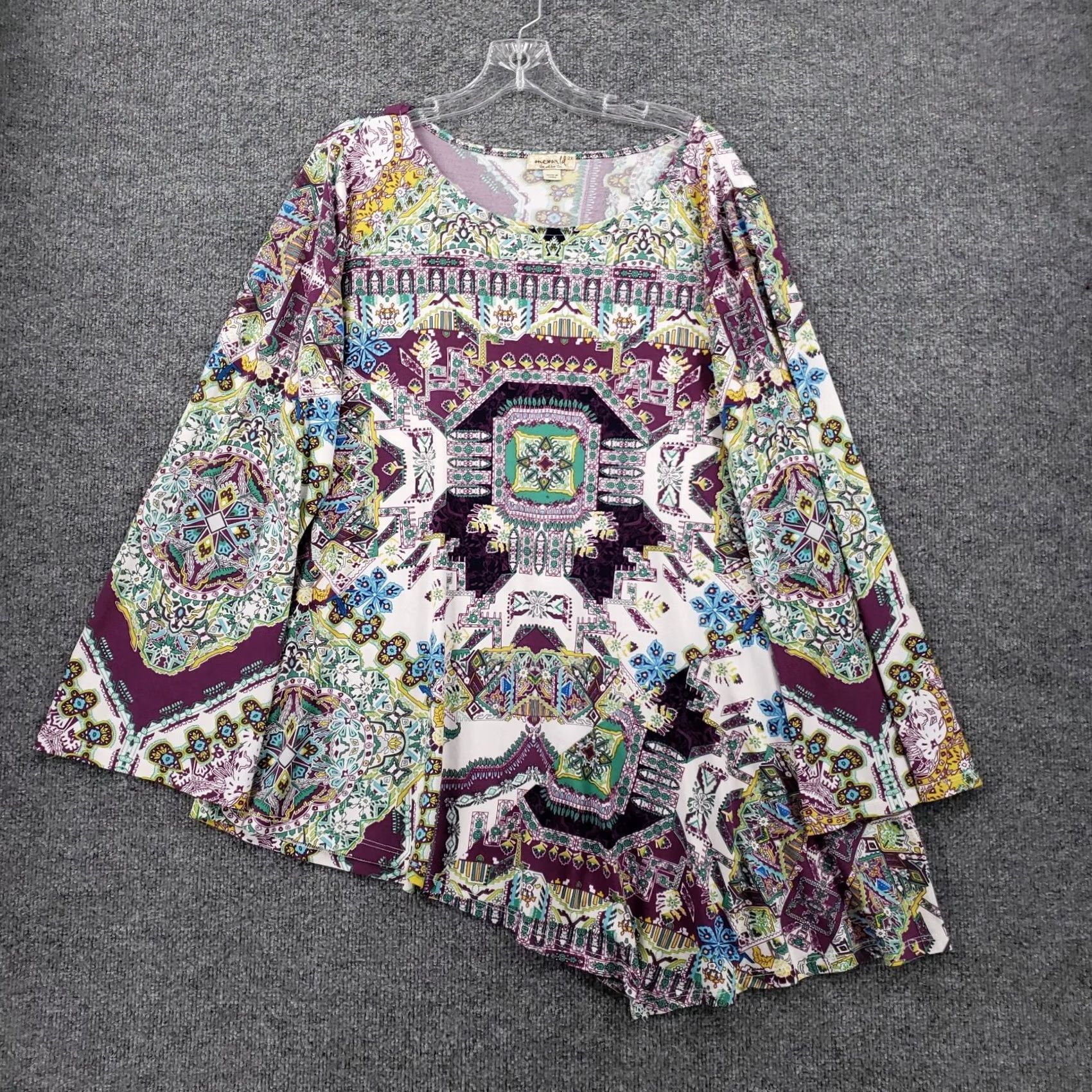 Vintage One World Blouse Shirt Womens 2X White Round Neck Studded Bohemian Tunic - Boho All Seasons Accessories (Plus) Size XXL / US 16-18 / IT 52-54 - 2 Thumbnail