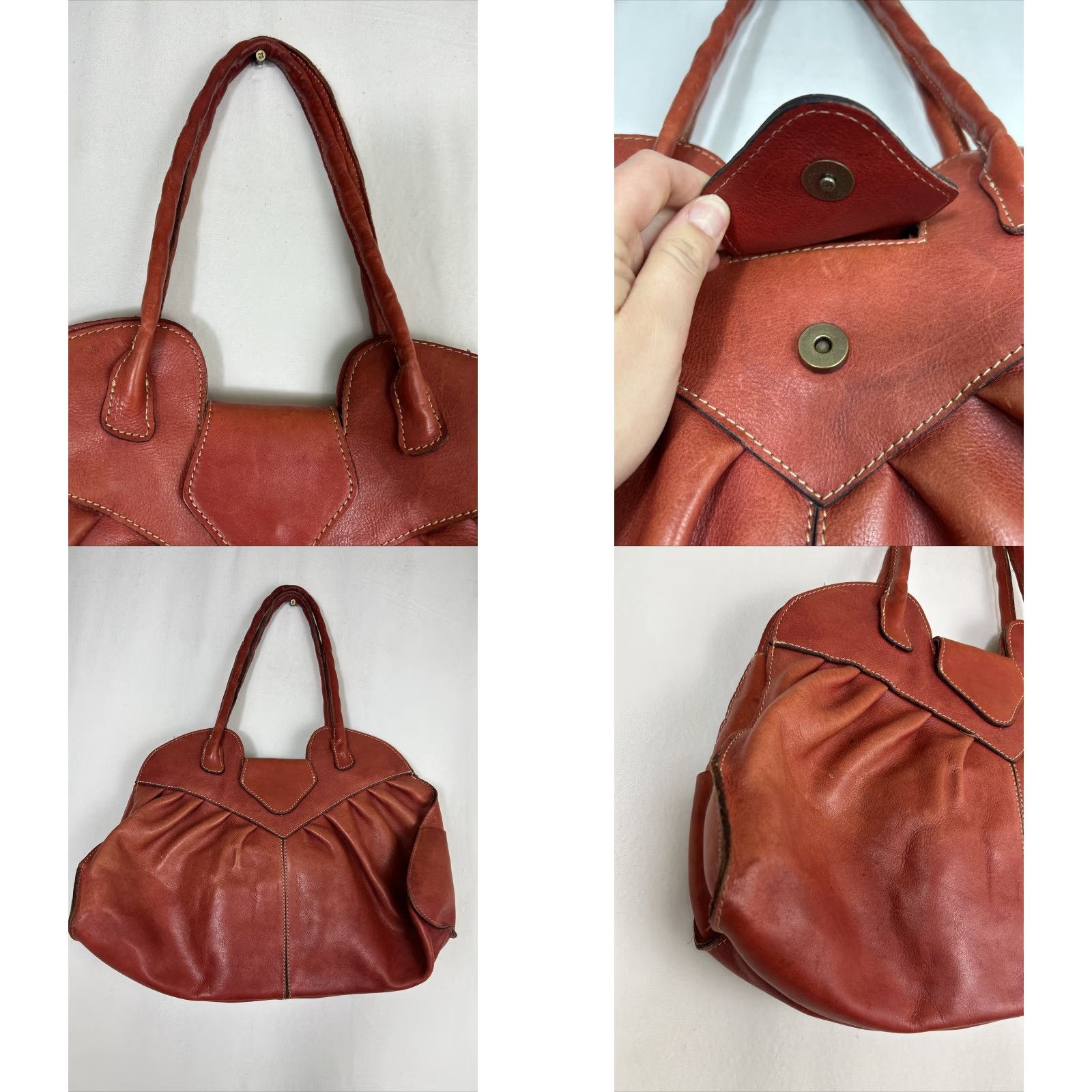 Patricia Nash VINTAGE Patricia Nash Satchel/Top Handle Bag Women Dusky Red Leather Lione 18x11 Brown Lining Size ONE SIZE - 8 Thumbnail