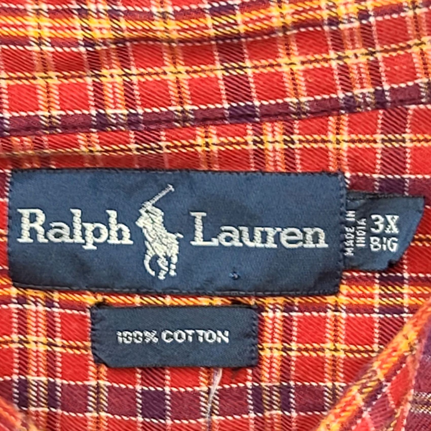 Polo Ralph Lauren VINTAGE Polo Ralph Lauren Shirt Big & Tall 3X Mens Plaid Button-Down Long Sleeve Collar Polo Pony Red/Yellow/Navy Size US XXL / EU 58 / 5 - 3 Thumbnail