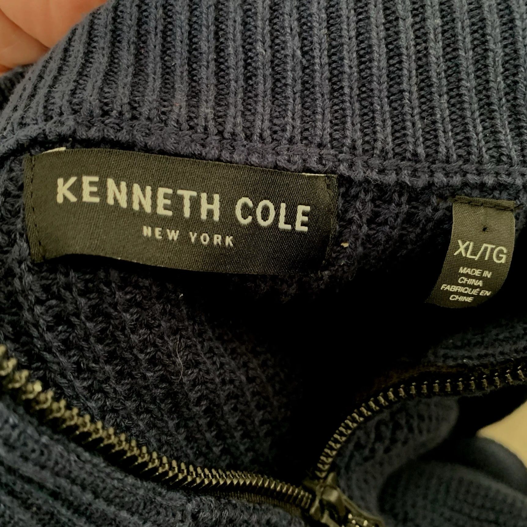Kenneth Cole KENNETH COLE Sweater Mens XL Blue 1/4 Zip Waffle-Knit Pullover Cotton Acrylic Mock Neck Long Sleeve Casual Classic Foldable? Size US XL / EU 56 / 4 - 2 Thumbnail
