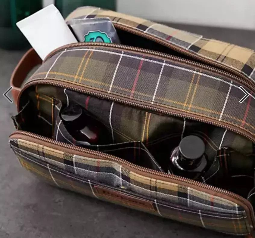 Barbour Barbour Durable Canvas & Leather Trim Tartan Washbag Size ONE SIZE - 6 Thumbnail