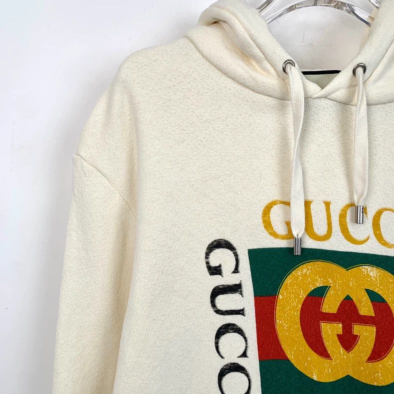 Gucci Gucci Beige logo printed hooded drawstring cotton sweatshir Size US S / EU 44-46 / 1 - 3 Thumbnail