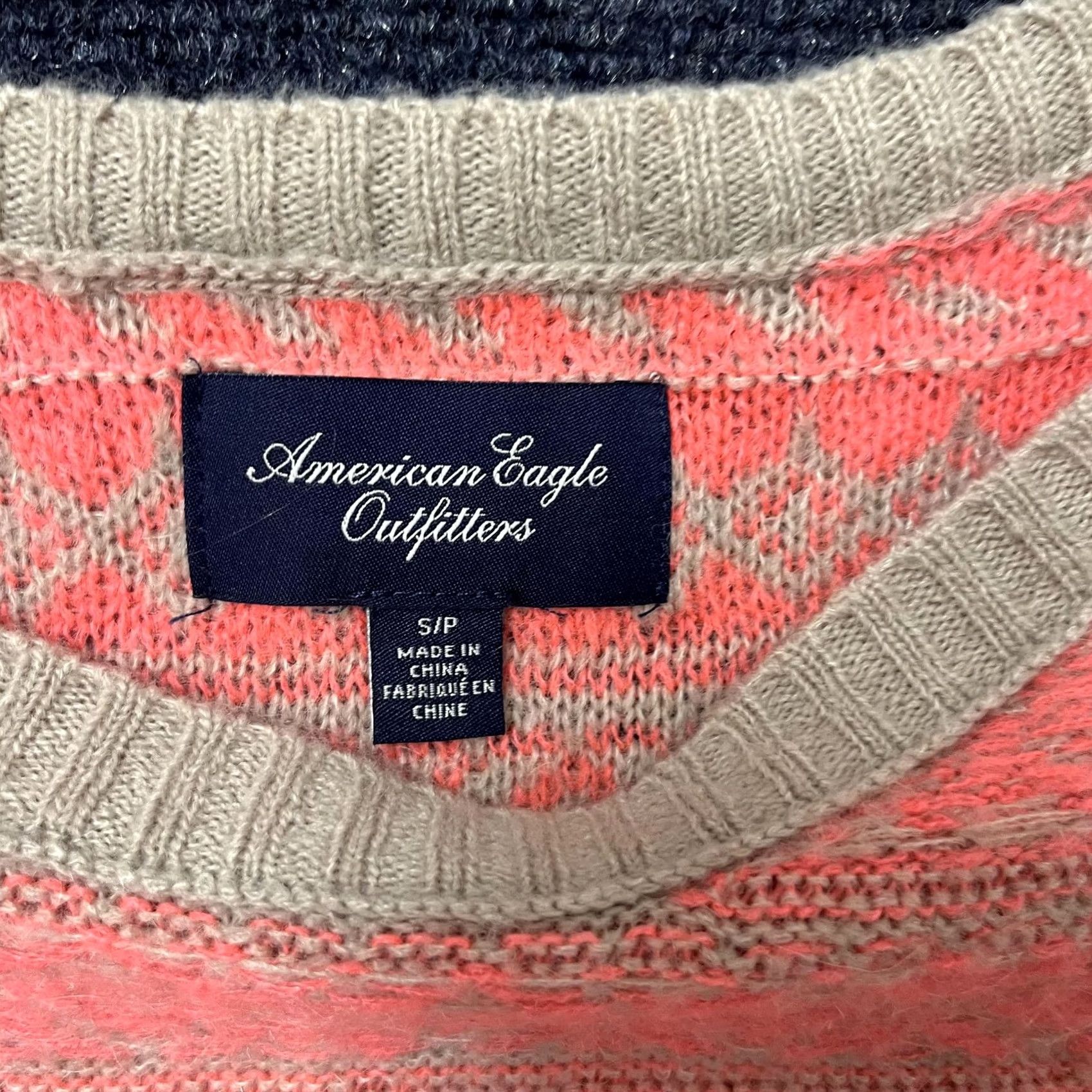 American Eagle Outfitters Y2K American Eagle Outfitters Sweater Women Small Pink Tan Striped Knit Pullover Size S / US 4 / IT 40 - 2 Thumbnail
