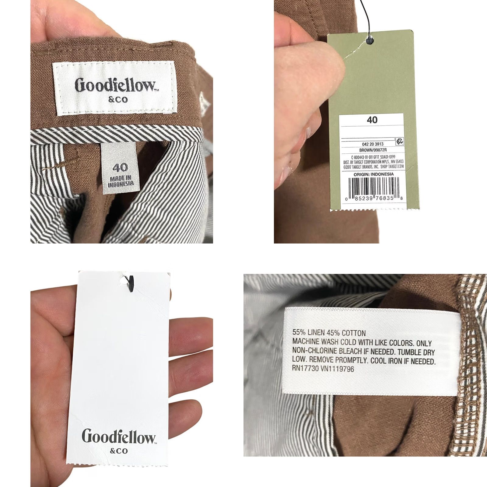 Vintage Goodfellow Mens Shorts Chino Linen Cotton Above Knee 40 Regular NWT Brown Casual Preppy Summer Spring Fall Mens Size US 40 / EU 56 - 8 Thumbnail