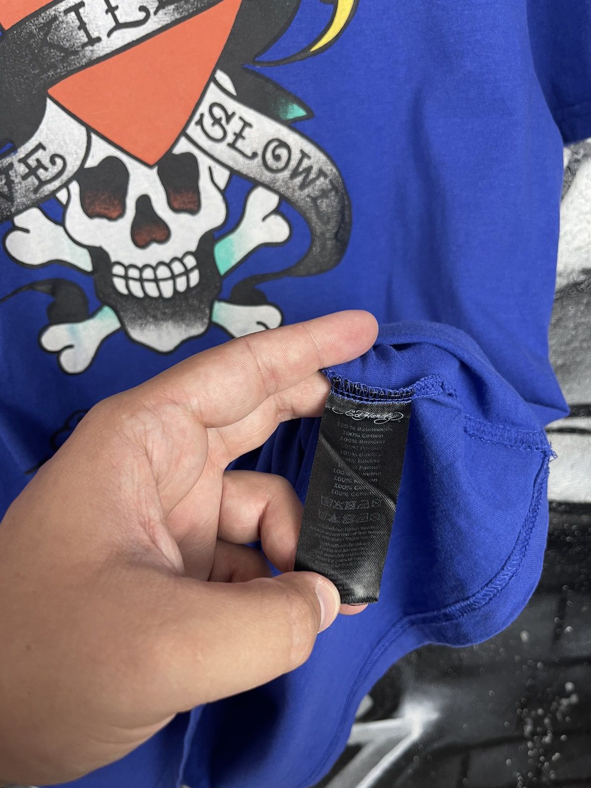 Ed Hardy Ed Hardy by Christian Audigier Y2K Skull Logo Blue T-Shirt Size US L / EU 52-54 / 3 - 7 Thumbnail