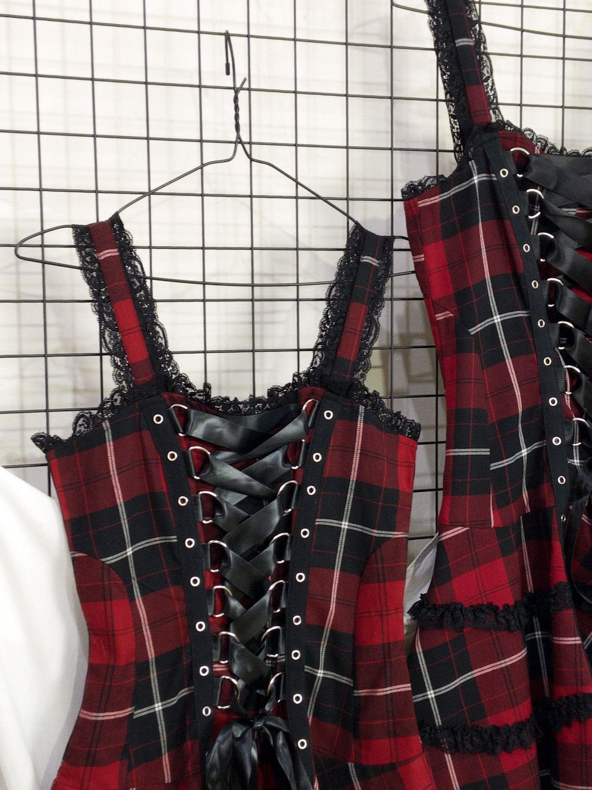 Hell Bunny tartan corset mini dress with lace alt goth punk