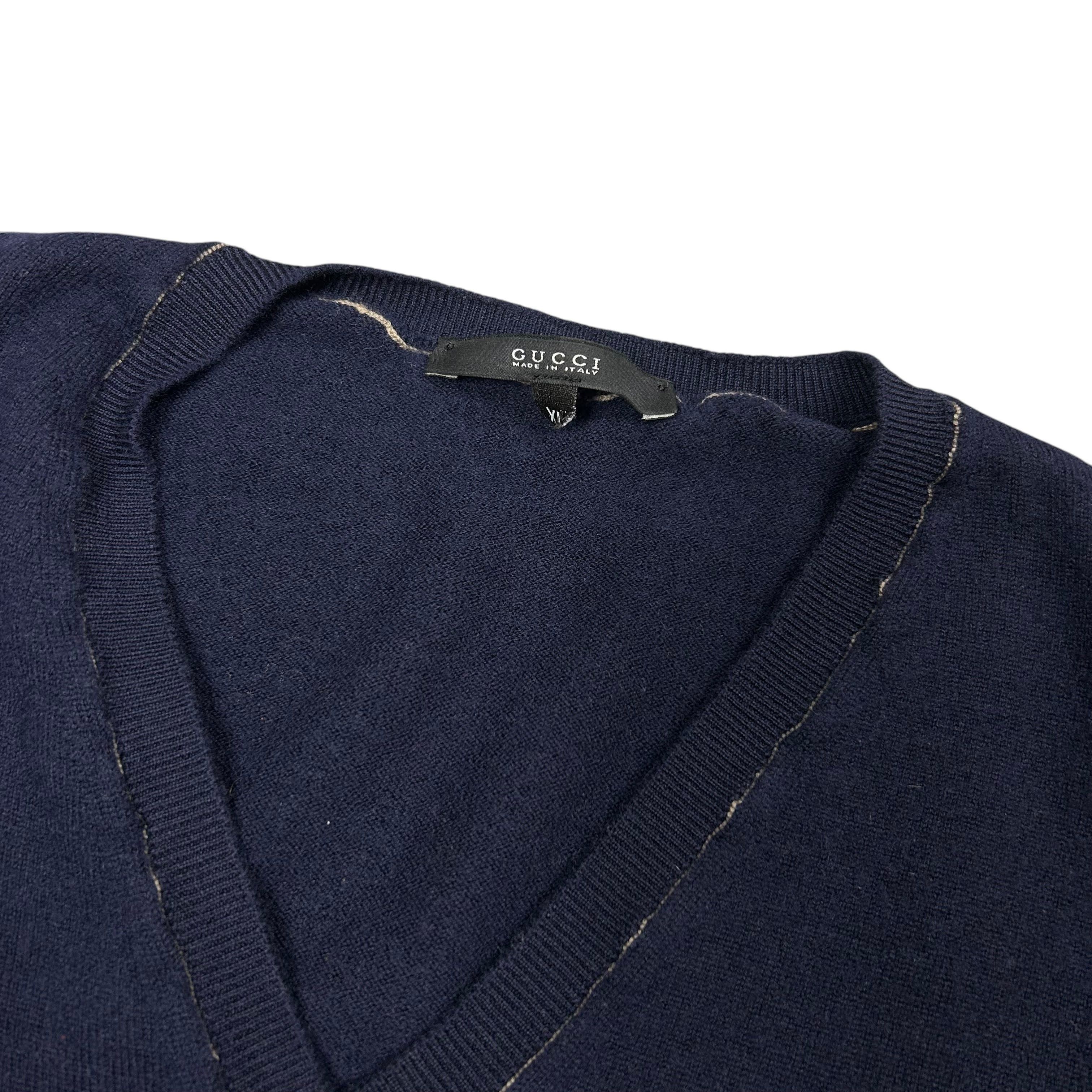 Gucci Gucci Pure Wool V-Neck Navy Blue Pullover Sweater XL Size US XL / EU 56 / 4 - 6 Thumbnail