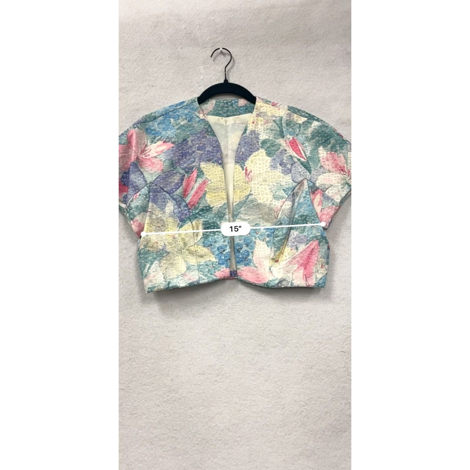 Vintage VINTAGE 90s Floral Cropped Bolero Jacket Open Front Blazer Women M/L Pink Floral Pattern Womens Size M / US 6-8 / IT 42-44 - 6 Thumbnail