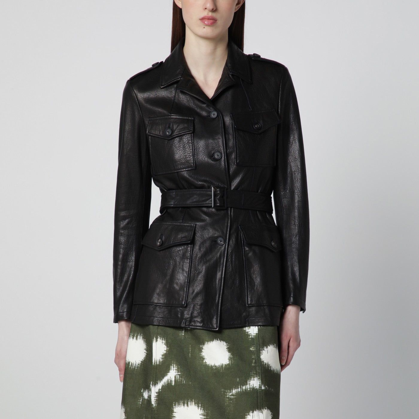 Tagliatore Tagliatore Black Leather Belted Jacket Size M / US 6-8 / IT 42-44 - 1 Thumbnail