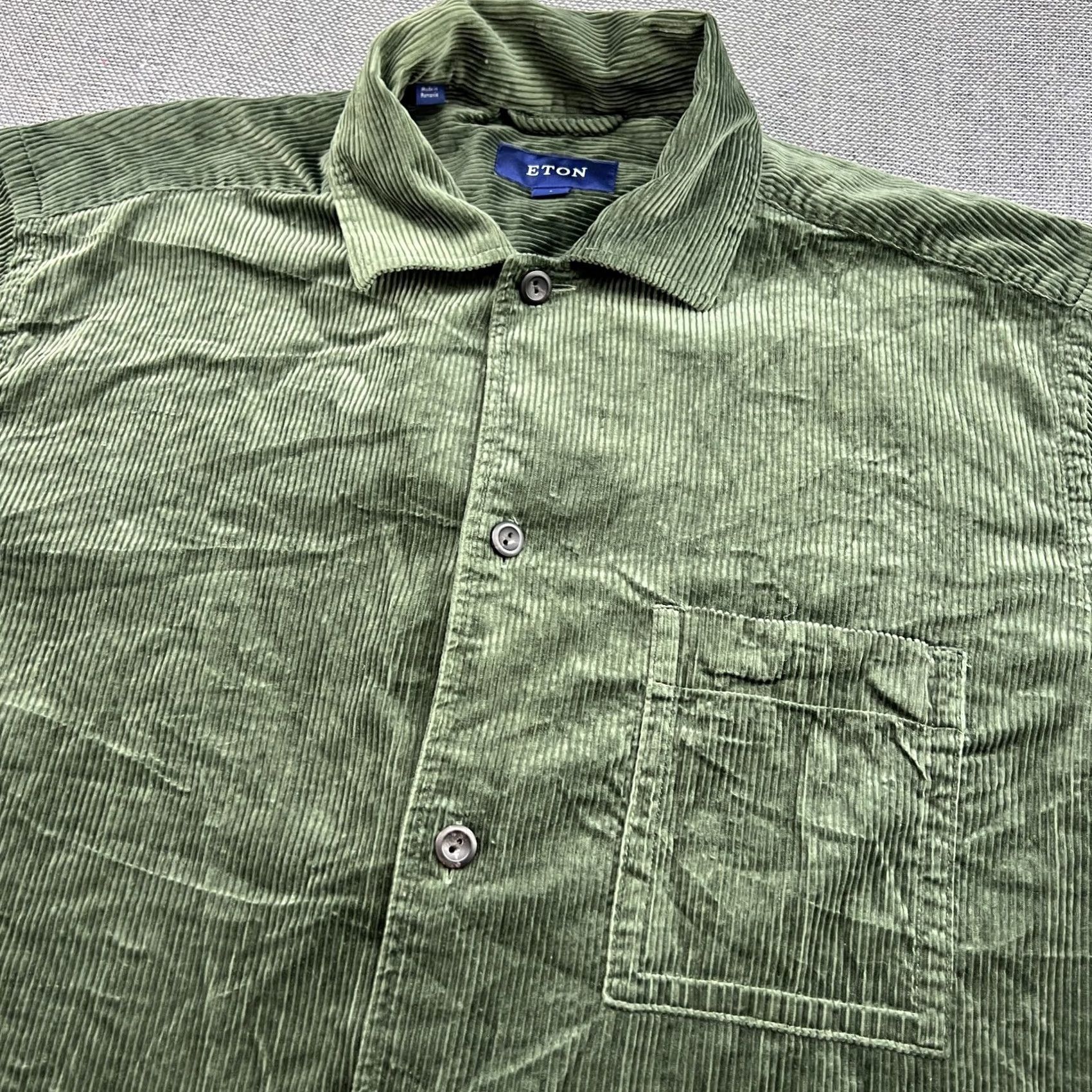 Eton ETON Button-Up Shirt Mens Corduroy Green Large Long Sleeve Pockets Slim Fit Casual Casual Shirt Mens Green Corduroy Pockets Size US L / EU 52-54 / 3 - 5 Thumbnail