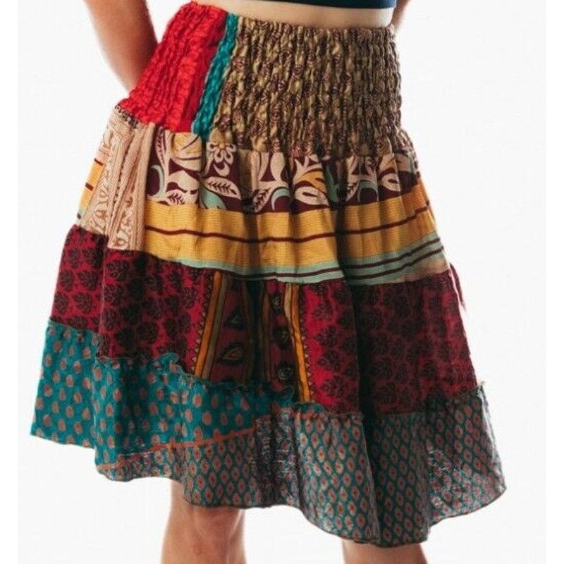 Other Women Boho Hippie Peasant Patchwork Mini Skirt above short Size 35" - 1 Thumbnail
