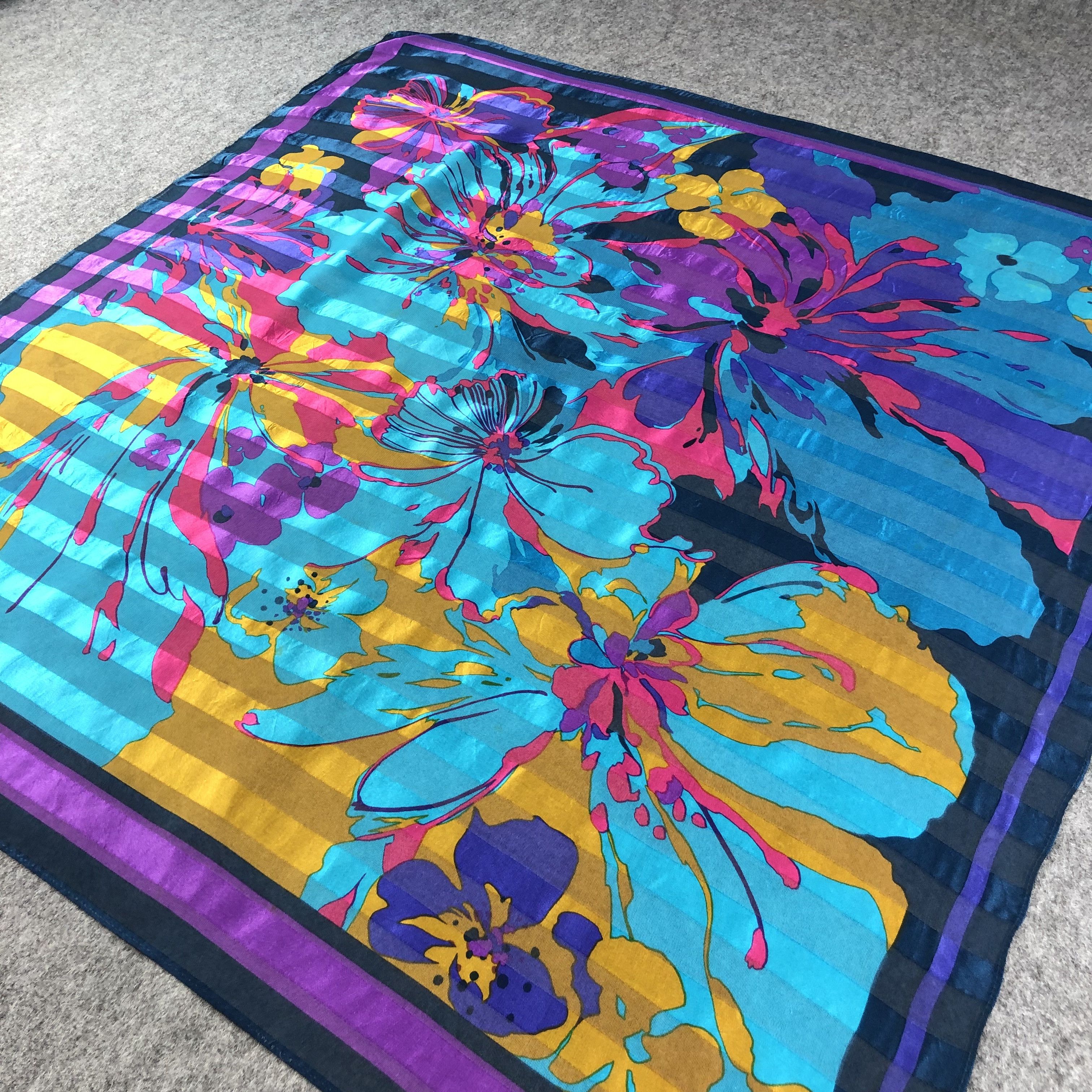Vintage Floral Slit Thread Silk Scarf M914 Size ONE SIZE - 2 Thumbnail