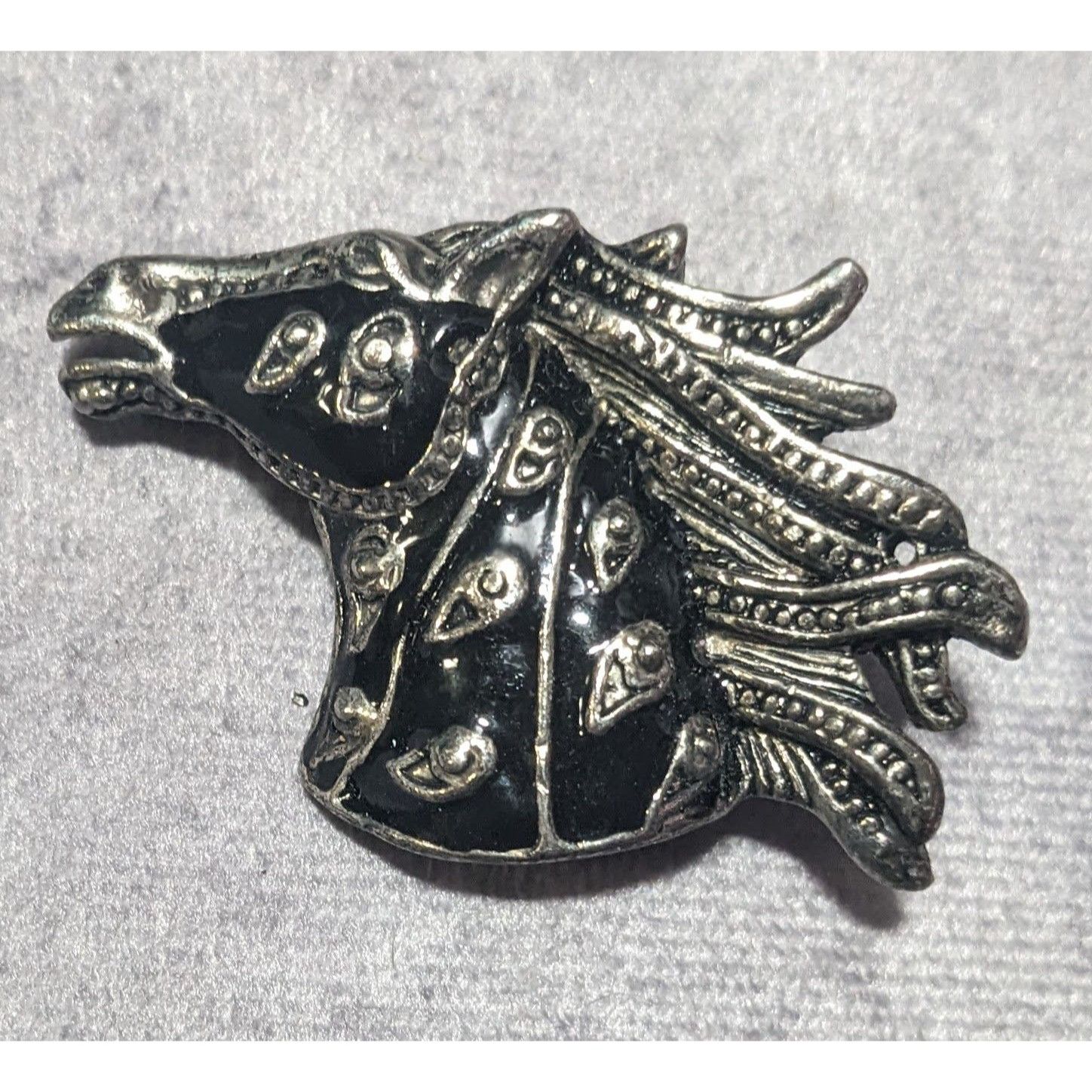 Other Vintage Horse Head Black And Silver Tone Brooch/Pendant Size ONE SIZE - 4 Thumbnail