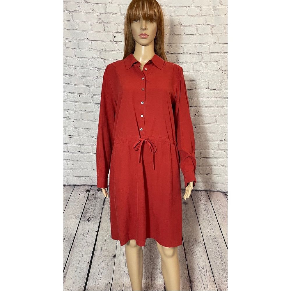 J. Jill NWT New J.Jill Silk Red Long Sleeve Shirt Dress Size L Size L / US 10 / IT 46 - 1 Thumbnail