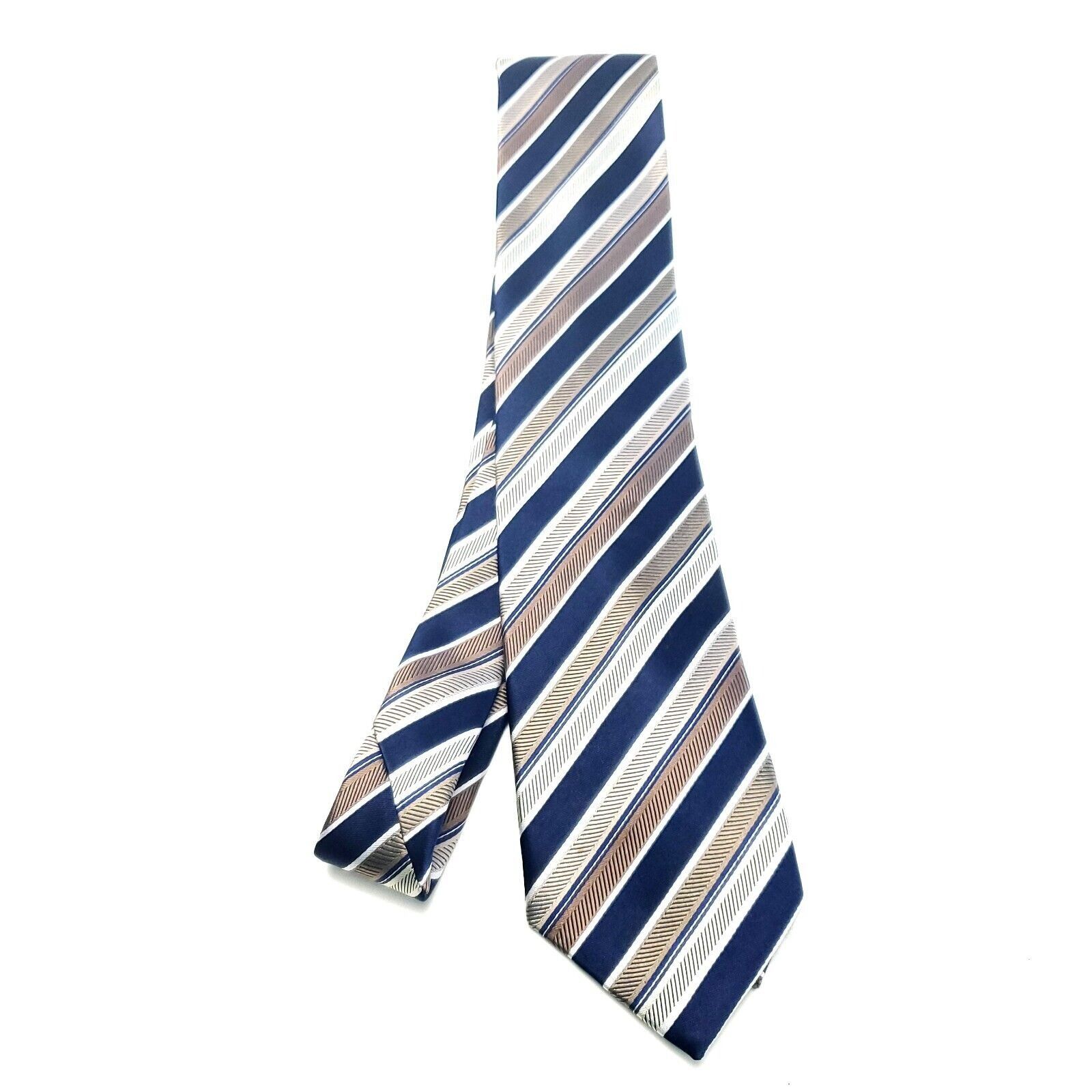 Vintage Mark Shale Silk Tie Woven Blue Brown Tan Striped Size ONE SIZE - 6 Thumbnail