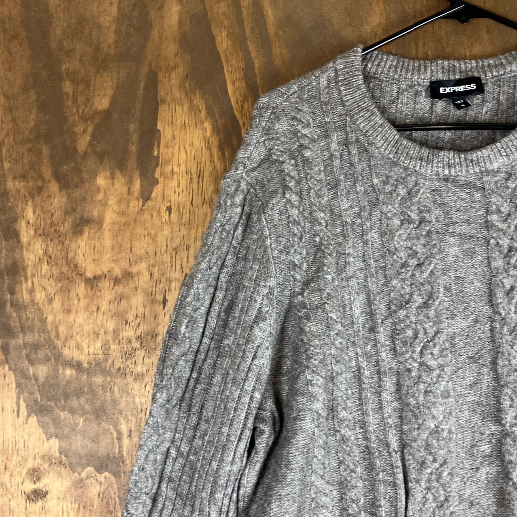 Express Express Sweater Mens Crew Neck Brown Tweed Cable Knit Long Sleeve Medium Size US M / EU 48-50 / 2 - 4 Thumbnail