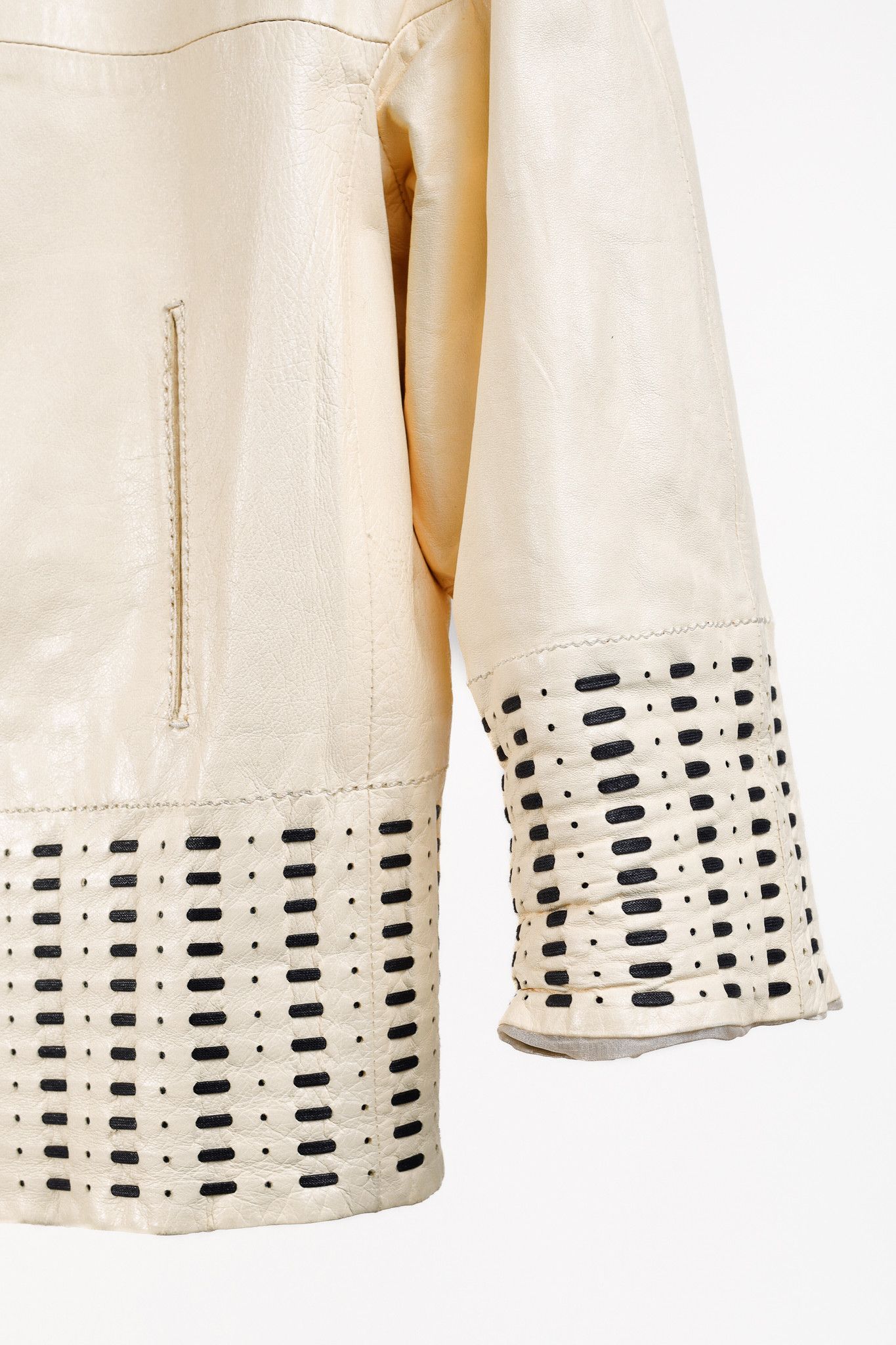 Sportmax Sportmax Embroidered Beige Leather Box Jacket Size L / US 10 / IT 46 - 7 Thumbnail