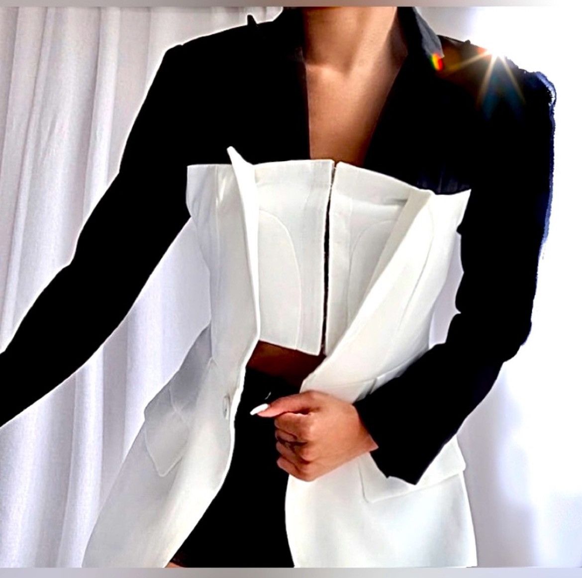 Designer × Other Nwt, Lavishly Paris Women’s Chic Colorblock Patchwork Blazer Size M / US 6-8 / IT 42-44 - 3 Thumbnail