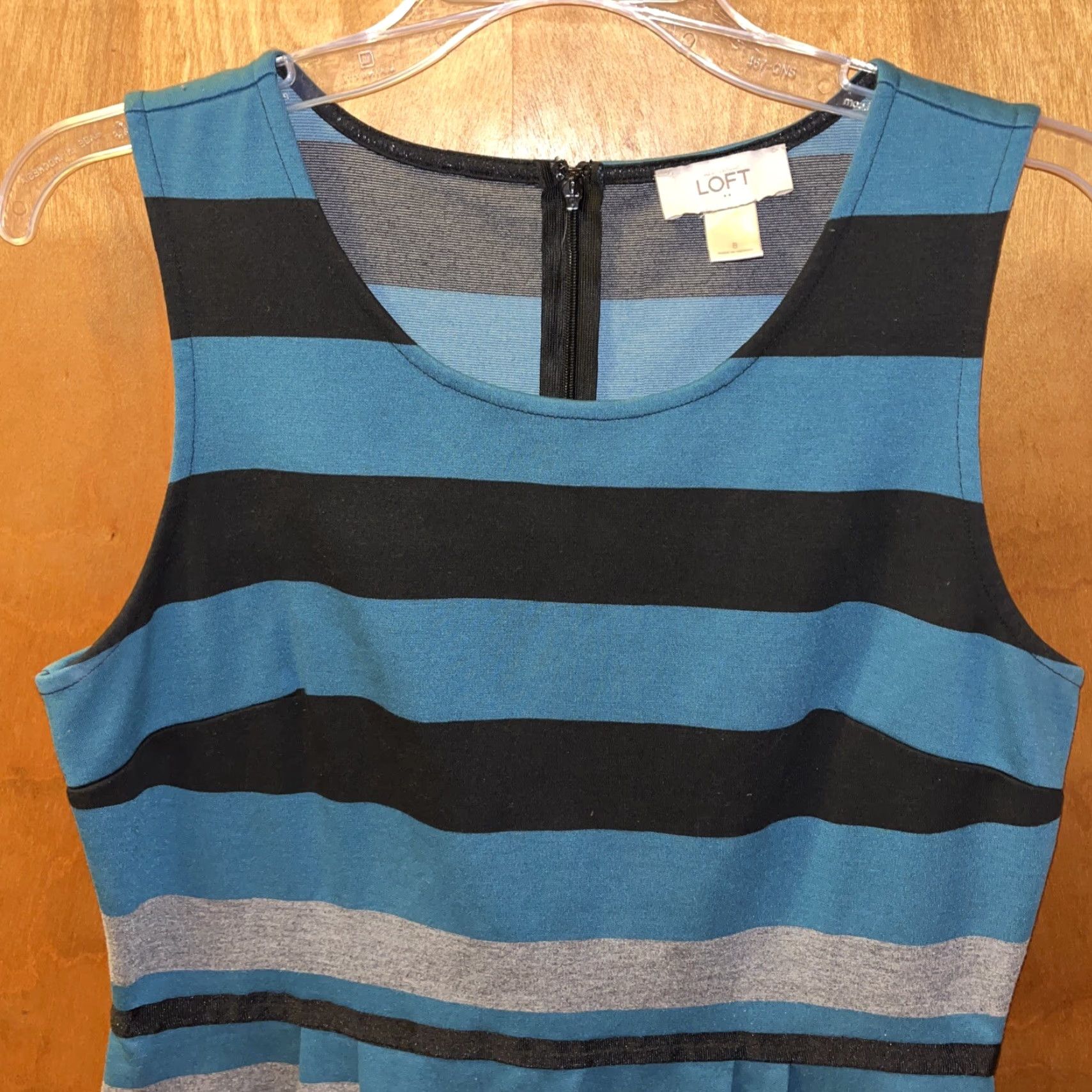 Loft LOFT Striped Green Gray Black Tank Dress Ribbon Waist Pleats Size 8 Women Size M / US 6-8 / IT 42-44 - 2 Thumbnail