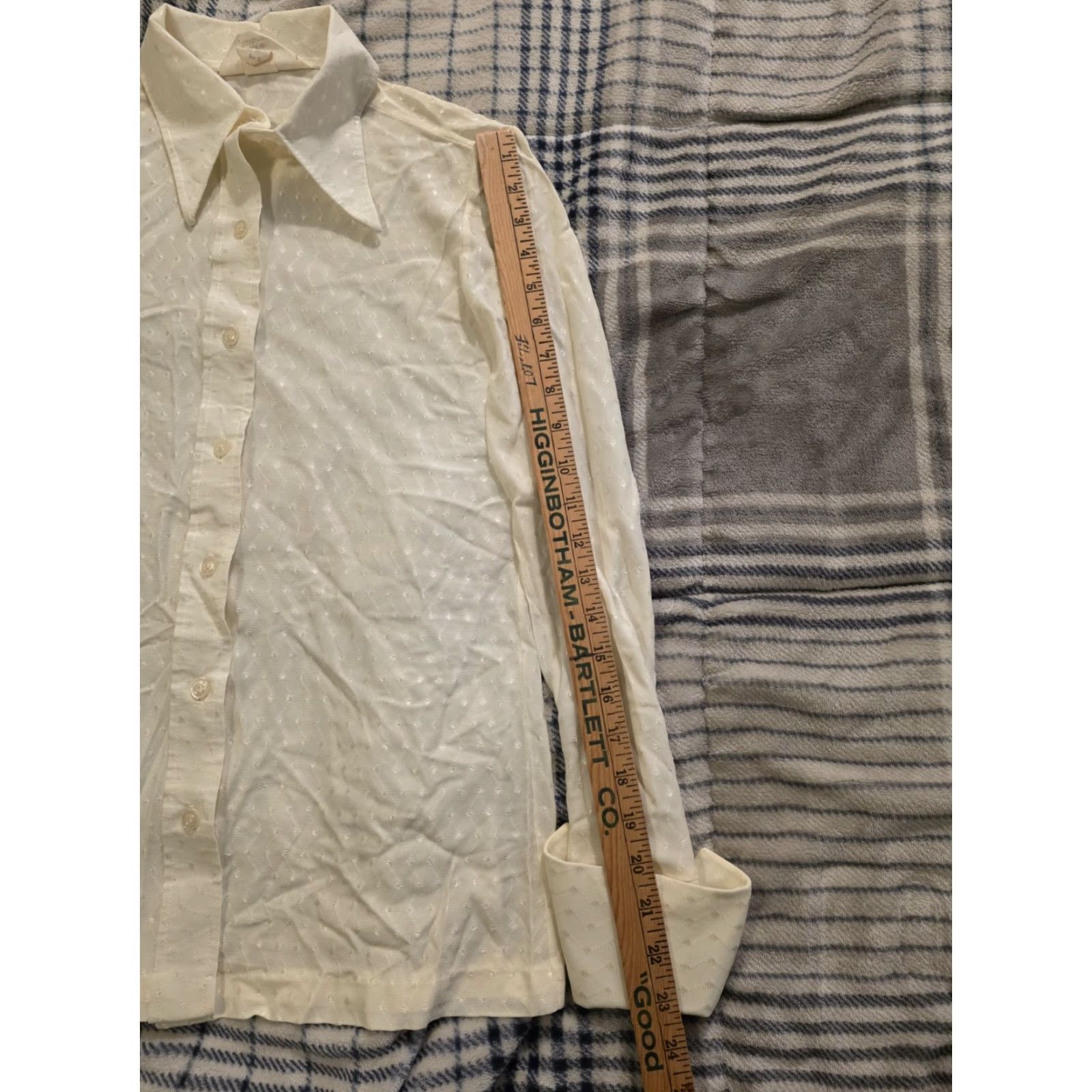 JCPenney VINTAGE JC Penney Fashions Women's Shirt Sheer Long Sleeve Button Up Size 11 Ivory 1970s Secretary/Geek Mens/ Womens Size S / US 4 / IT 40 - 7 Thumbnail