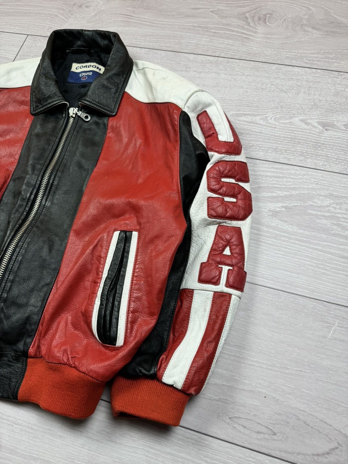 Vintage Cordon Gear USA Flag Big Logo Vintage Leather Jacket Size US S / EU 44-46 / 1 - 6 Thumbnail
