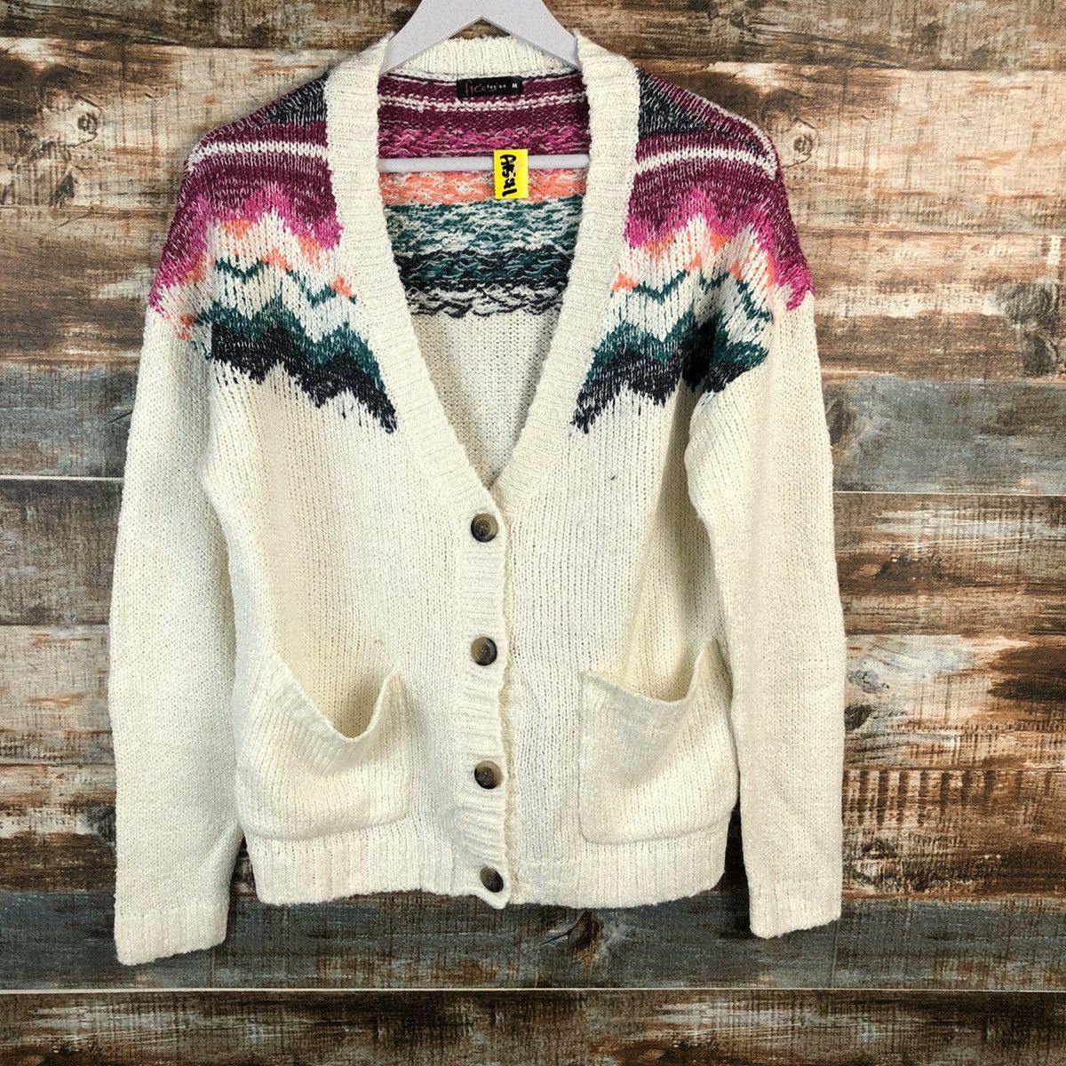 Japanese Brand Free Fusion White Cardigan Knitwear #A1541 Size US M / EU 48-50 / 2 - 3 Thumbnail
