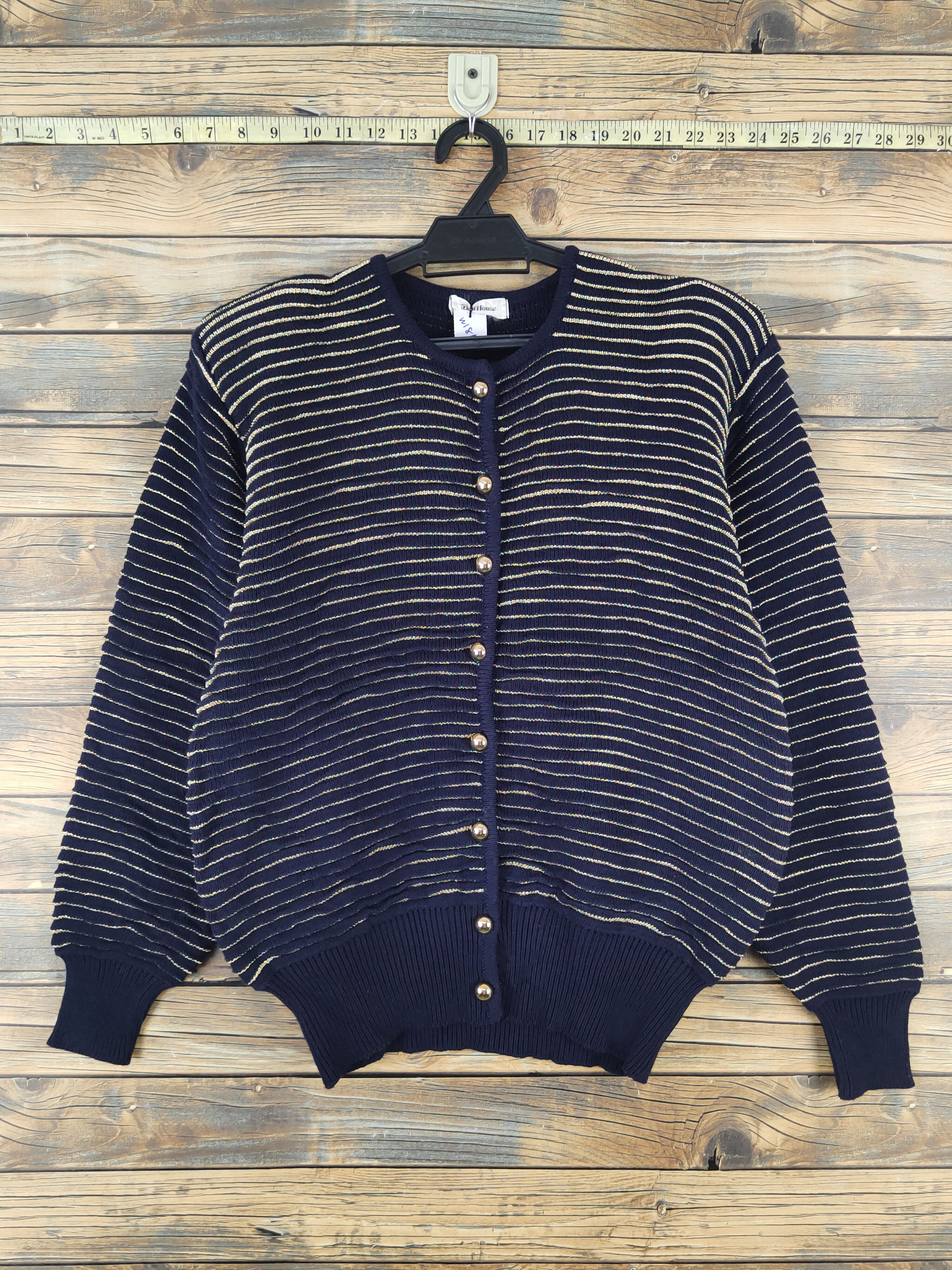 Vintage Bell House Navy stripe Knitwear Cardigan #W1812 Size S / US 4 / IT 40 - 1 Thumbnail