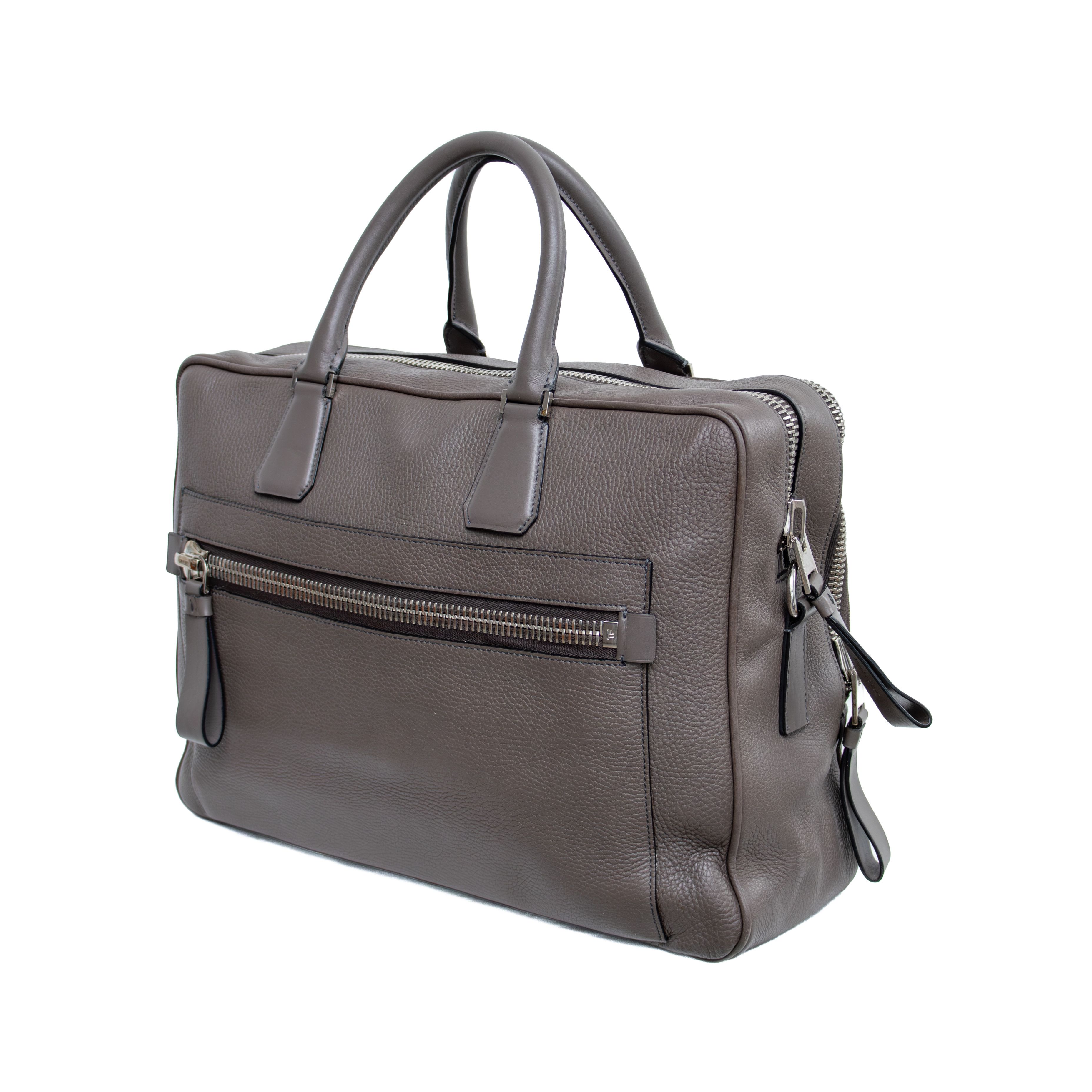 Tom Ford Tom Ford BuckleyGrey Pebbled Leather Briefcase Business Bag Size ONE SIZE - 5 Thumbnail