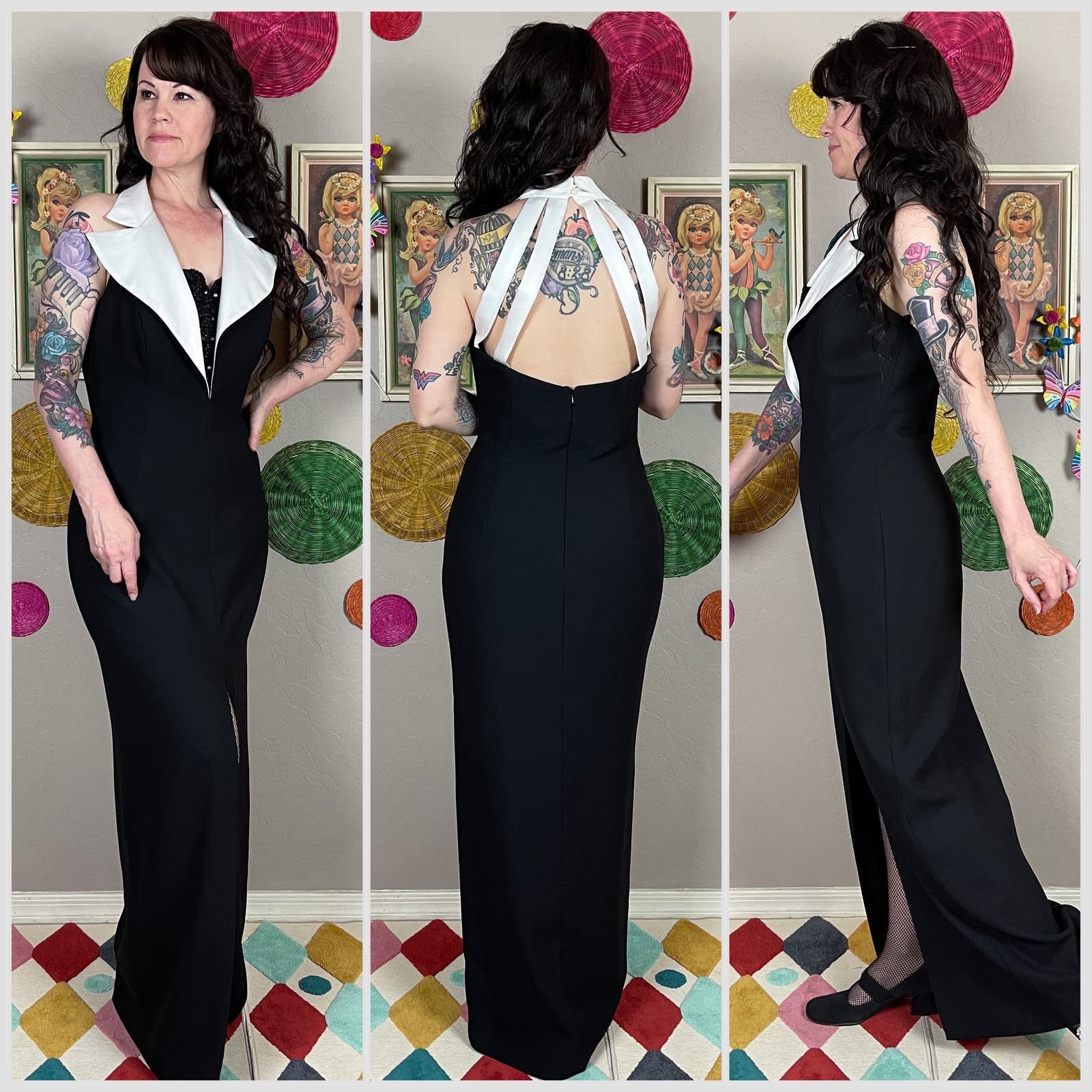 Vintage Vintage 1990s Black and White Sleeveless Tuxedo Gown Size M / US 6-8 / IT 42-44 - 2 Preview