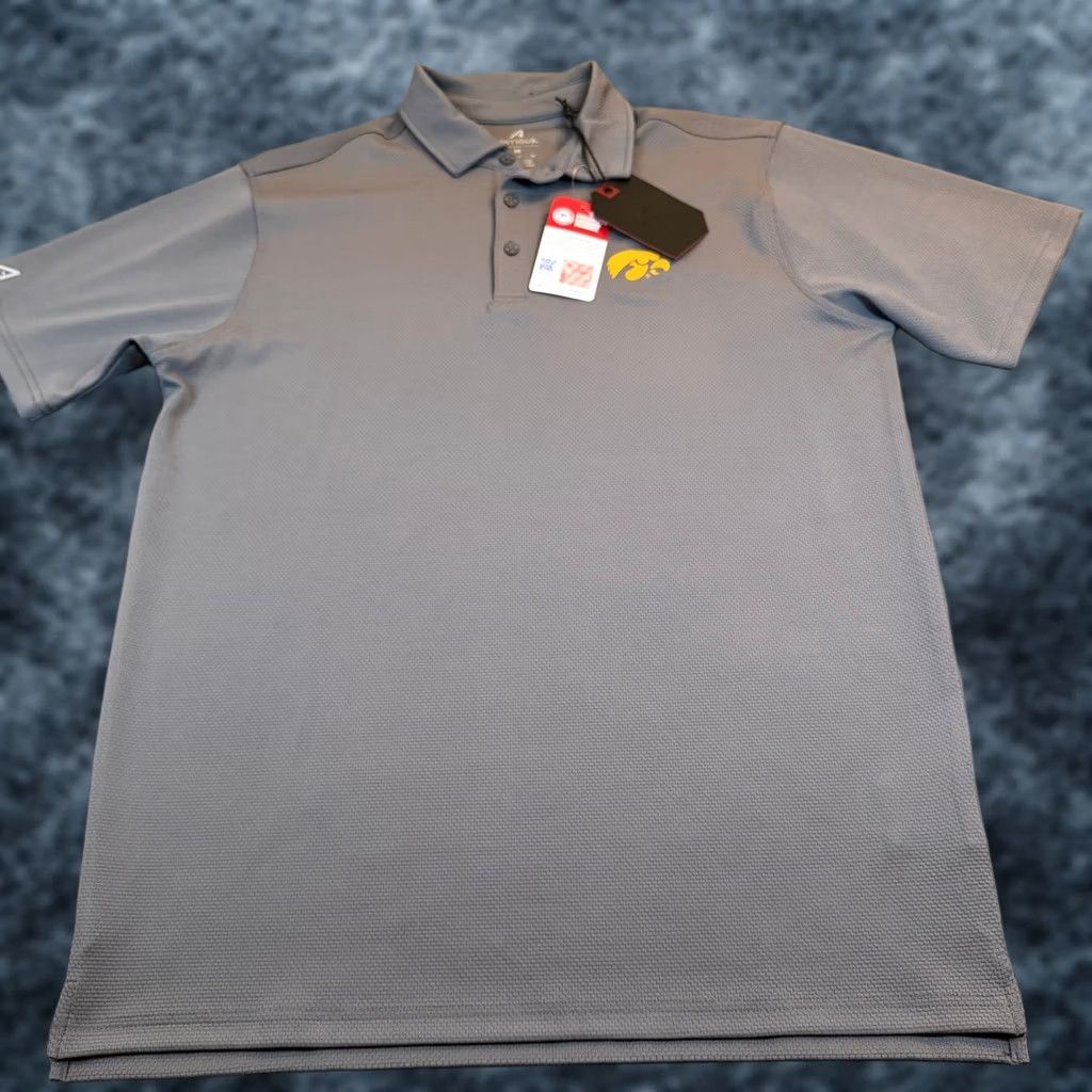 Vintage Antigua Mortal Polo Shirt Mens Medium Carbon Gray 105560 NWT Iowa Hawkeyes NCAA Collegiate Golf Performance Textured Polo Men’s Medium Carbon Gray Size US M / EU 48-50 / 2 - 1 Thumbnail