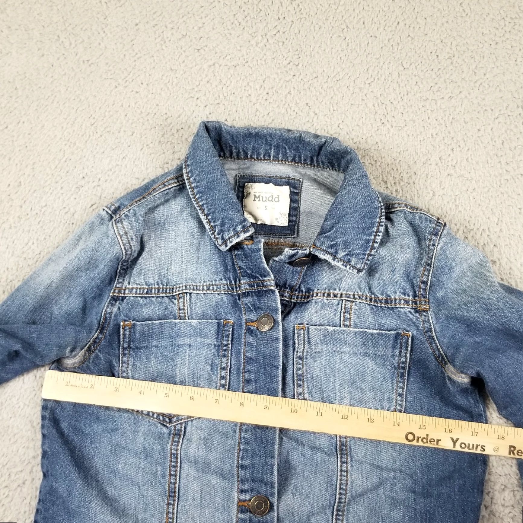 Denime VINTAGE Mudd Jacket Womens Small Blue Long Sleeve Denim Trucker Distressed Hem 90s Grunge Womens Small Blue Denim Jacket Size S / US 4 / IT 40 - 5 Thumbnail