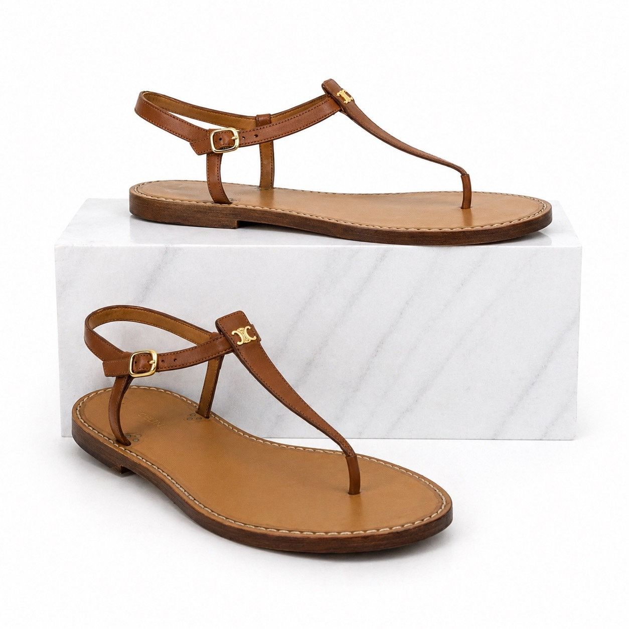 Celine Celine Triomphe Thong Leather Flat Sandal Brown Size 36 Size US 6 / IT 36 - 1 Thumbnail